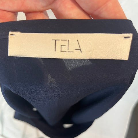 Tela Brand New £325 Navy Silk Cold Shoulder Blouse S