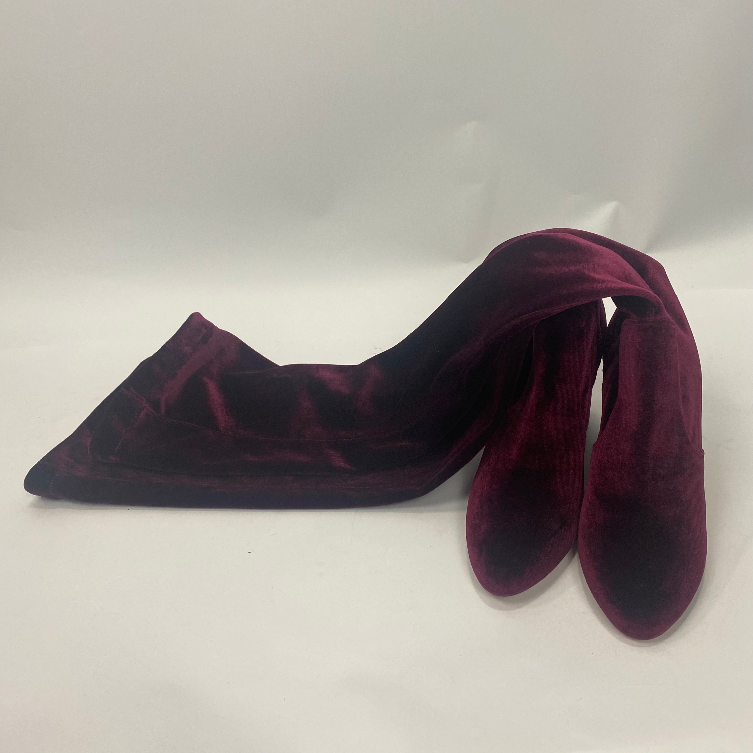 Aquazzura New £825 Burgundy Velvet OTK Boots 38.5