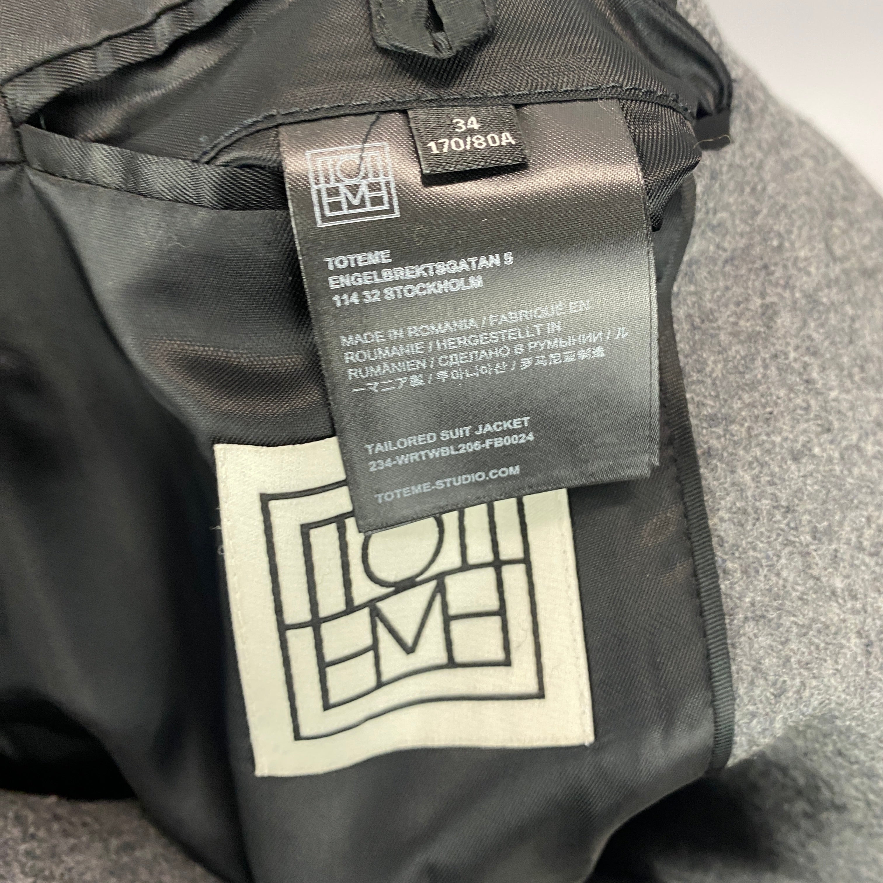 Toteme New £610 Grey Wool Tailored Suit Jacket XXS/XS/S