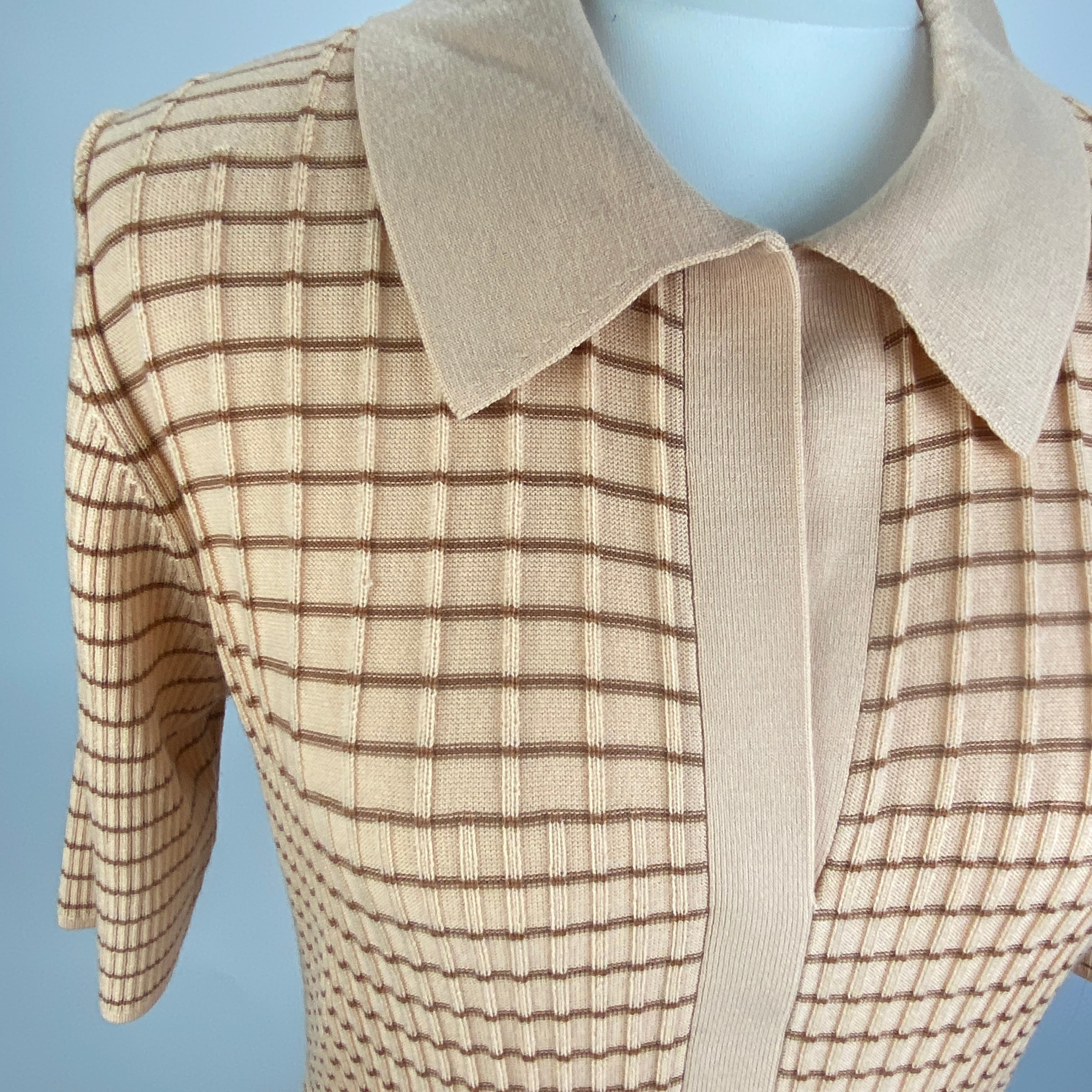 Joseph £578 Peach Stripe Merino Knit Polo Dress XL