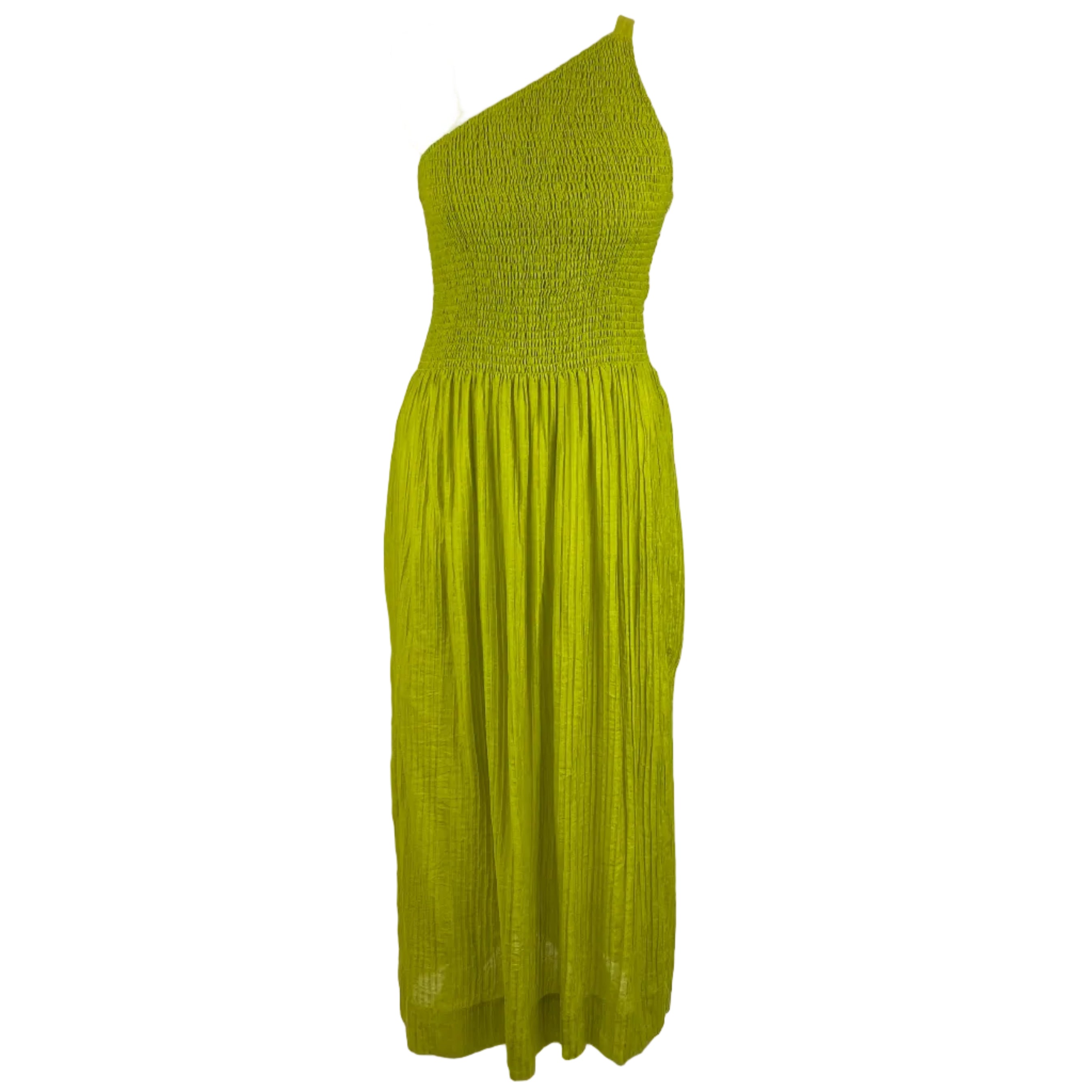 Three Graces Lime Shirred One Shoulder Dress XS