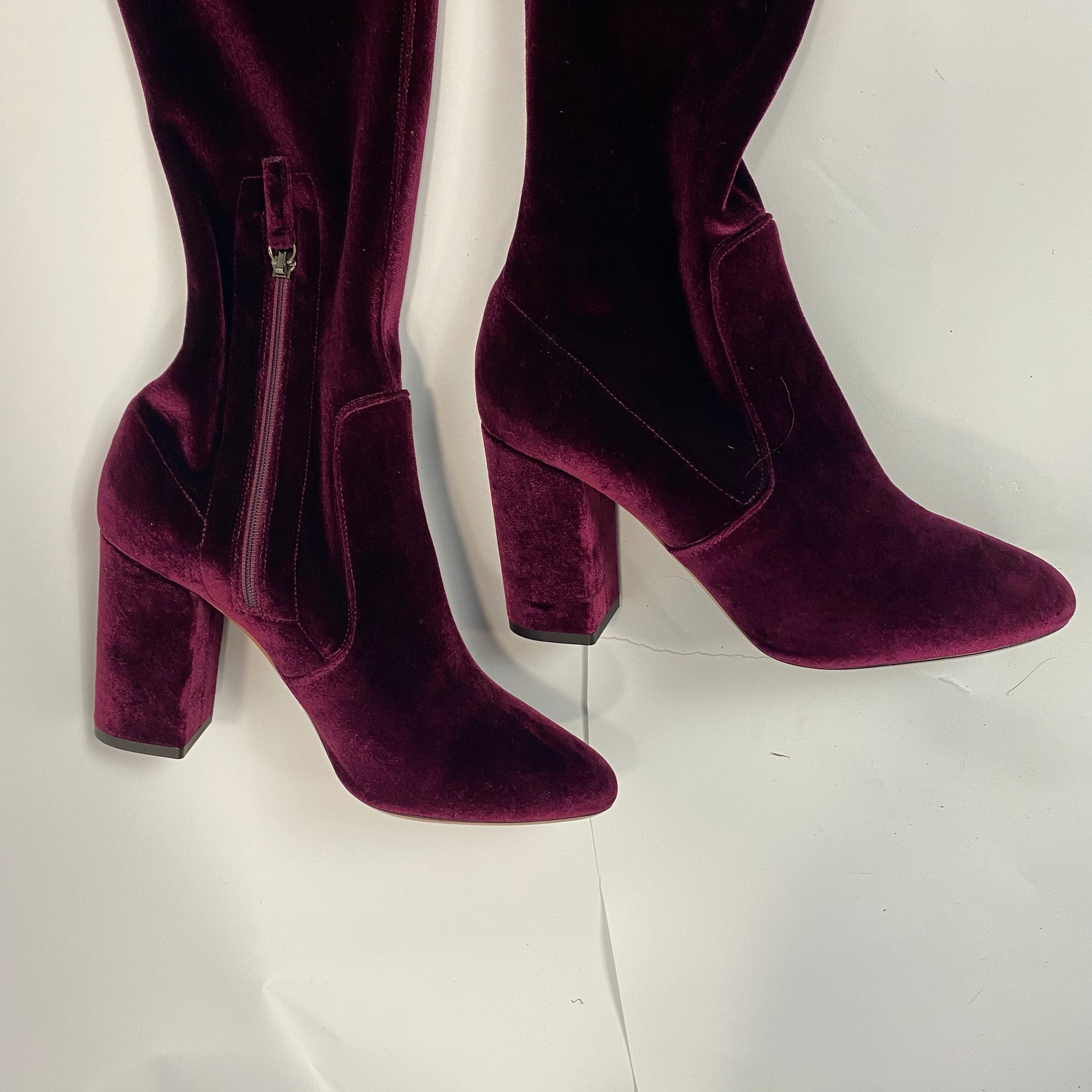 Aquazzura New £825 Burgundy Velvet OTK Boots 38.5