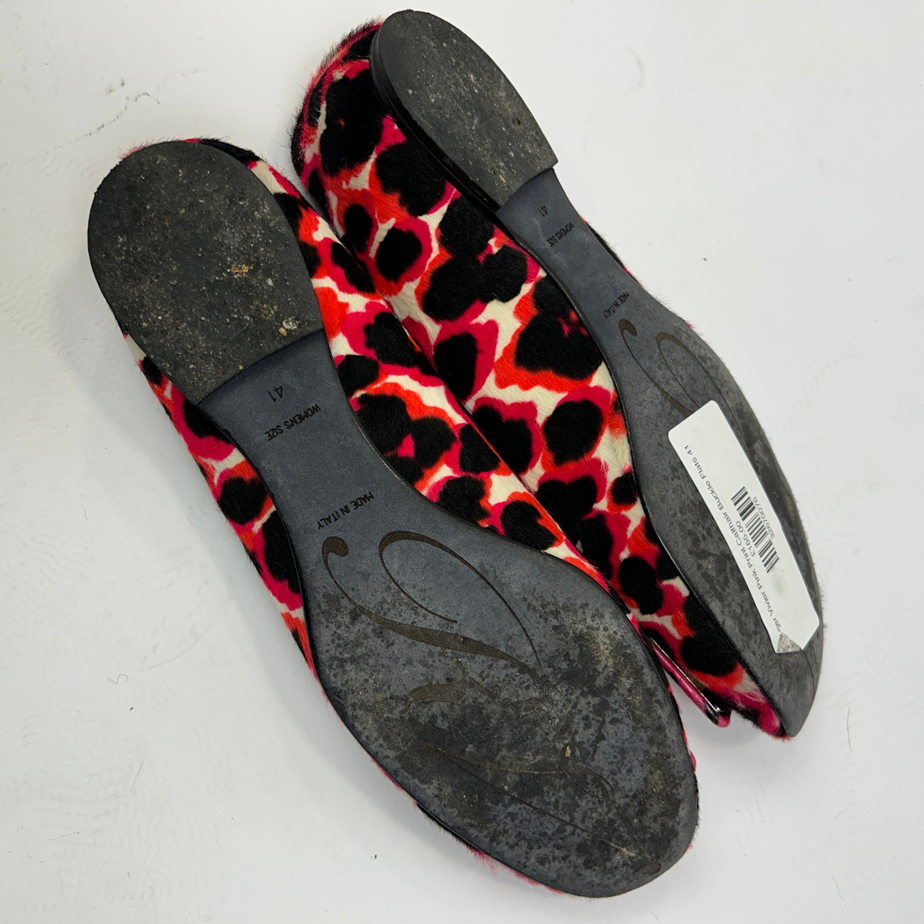 Roger Vivier Pink Print Calfhair Buckle Flats 41