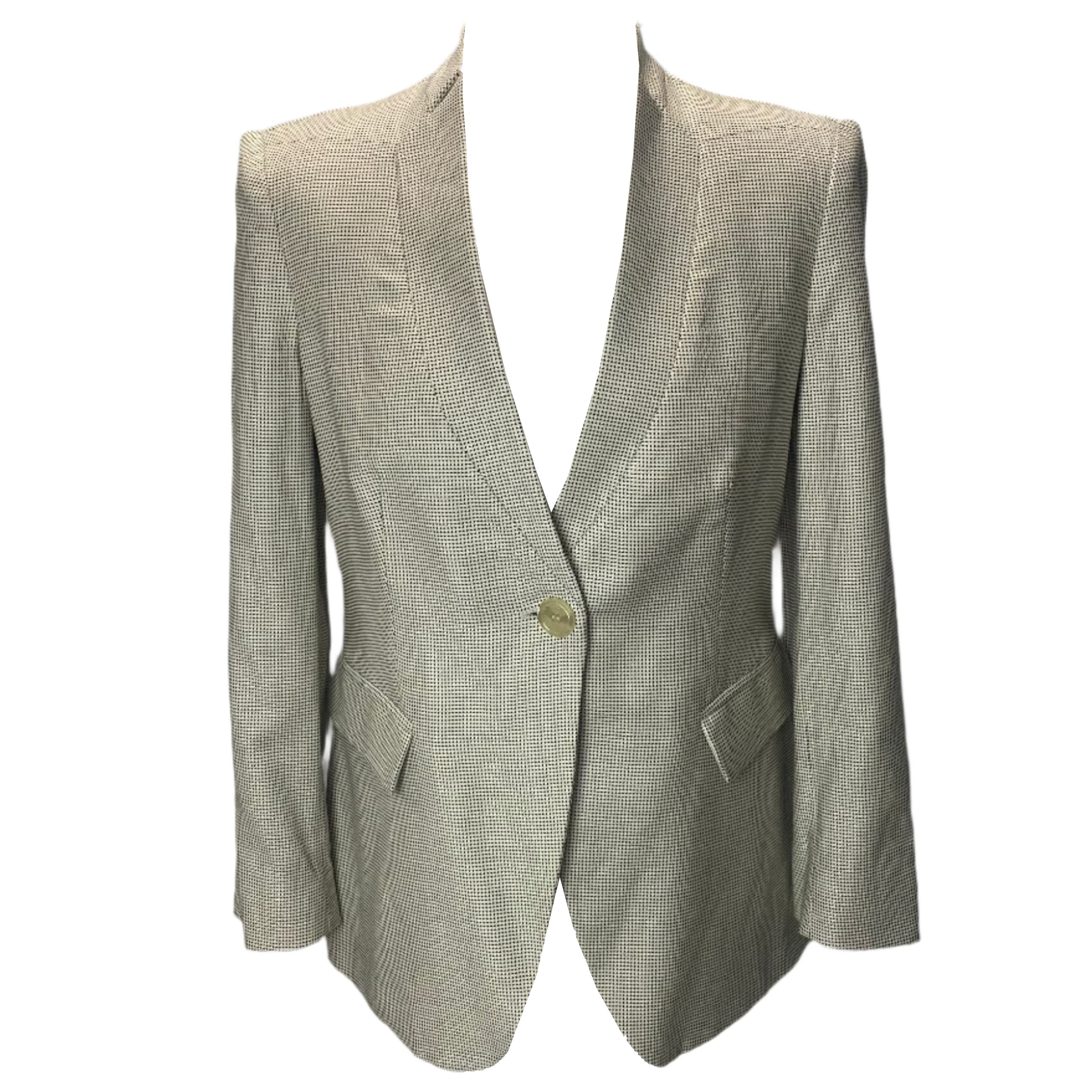 Armani Collezioni Cream & Black Silky Wool Mix Jacket M