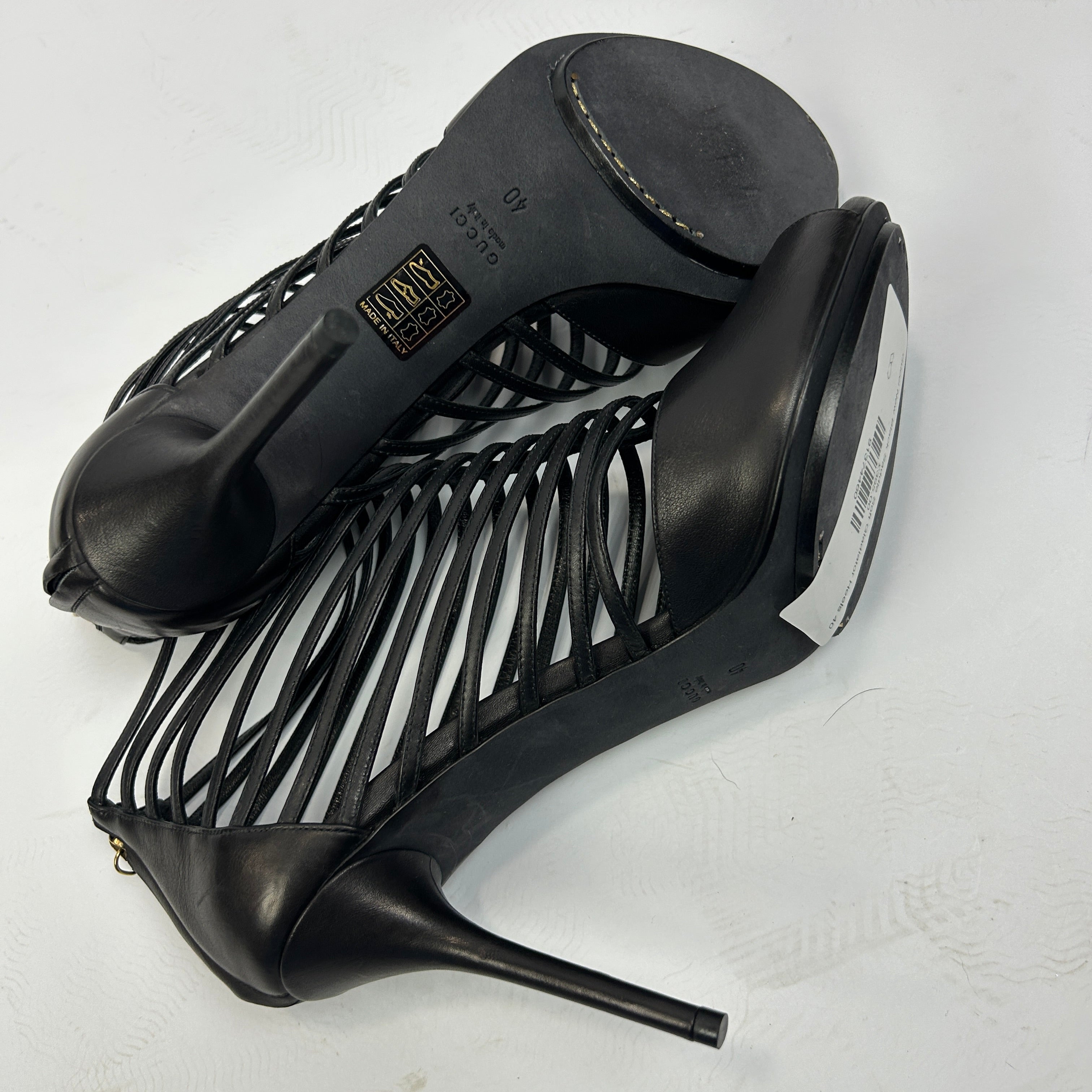 Gucci New Black Saddle Soft Gladiator Heels 40