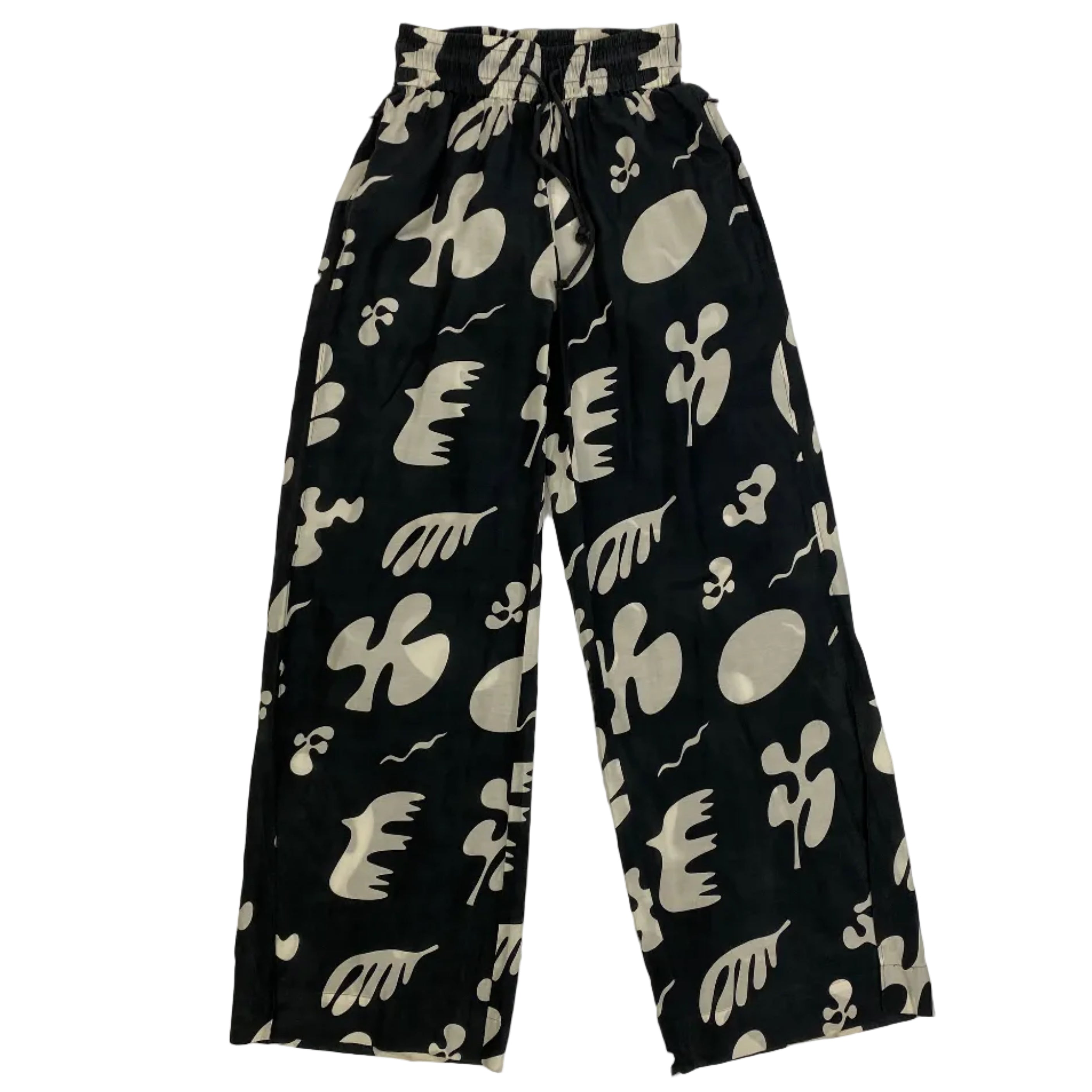 Frame New Charcoal & Ivory Print Cotton & Silk Trousers XS