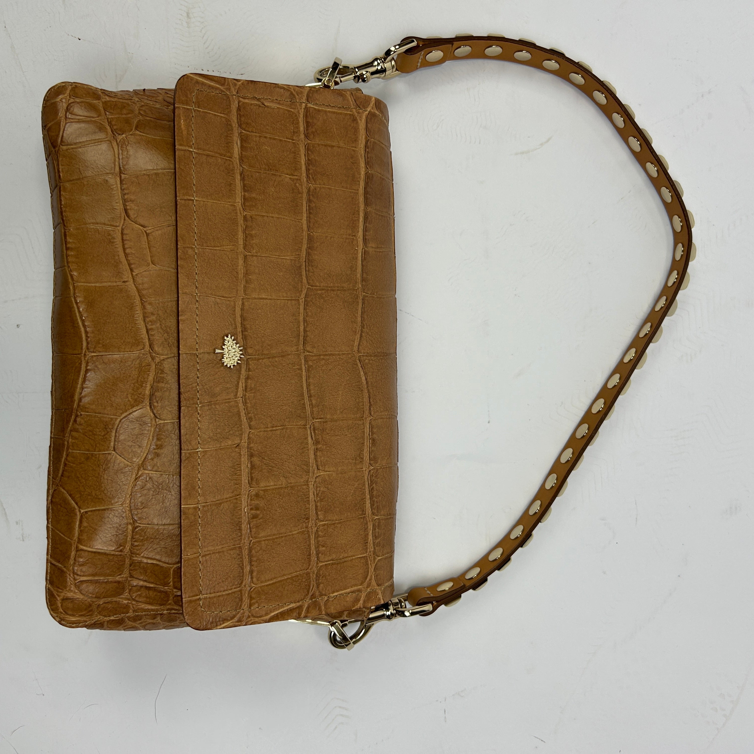 Mulberry Camel Embossed Croc Leather Flap Shoulderbag