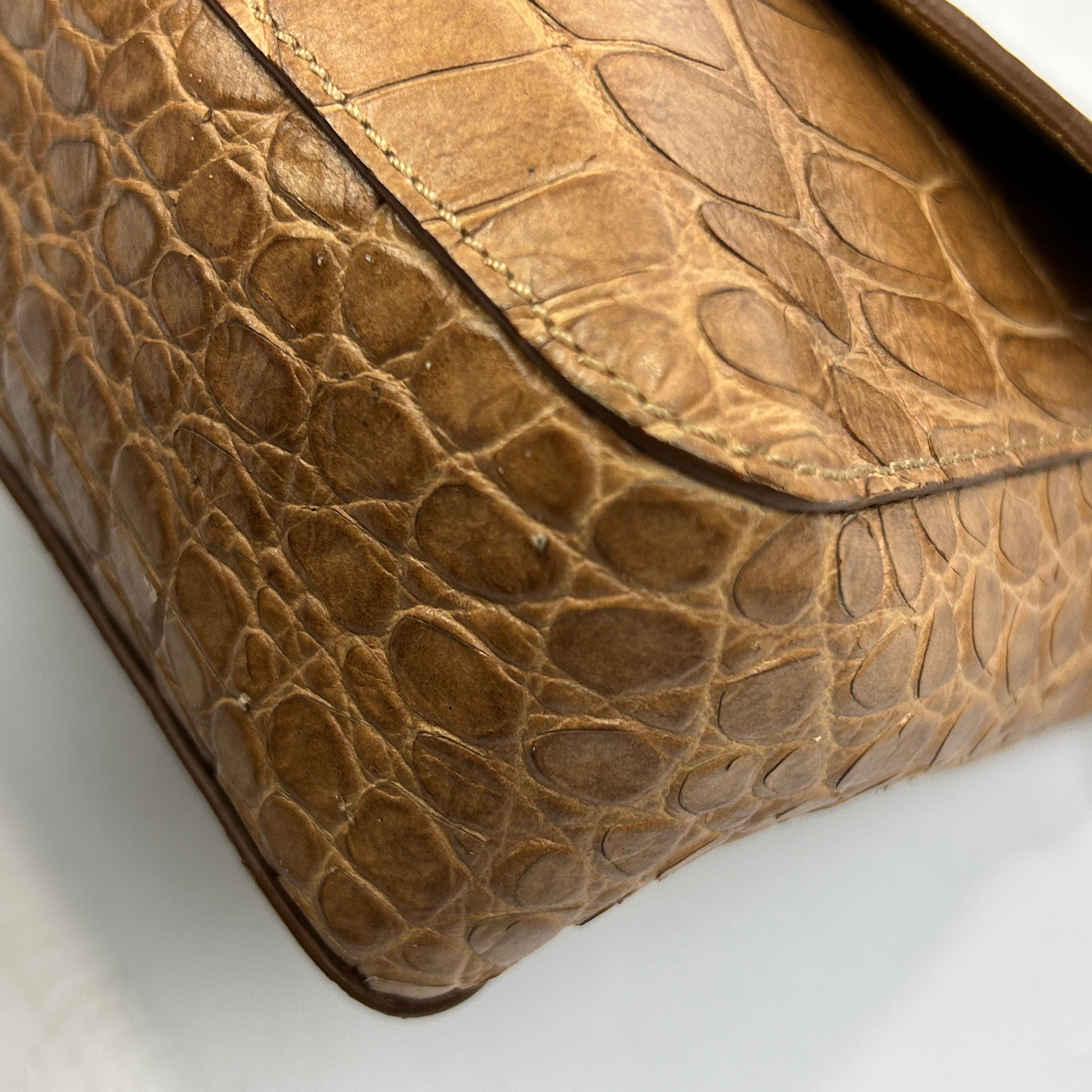 Mulberry Camel Embossed Croc Leather Flap Shoulderbag