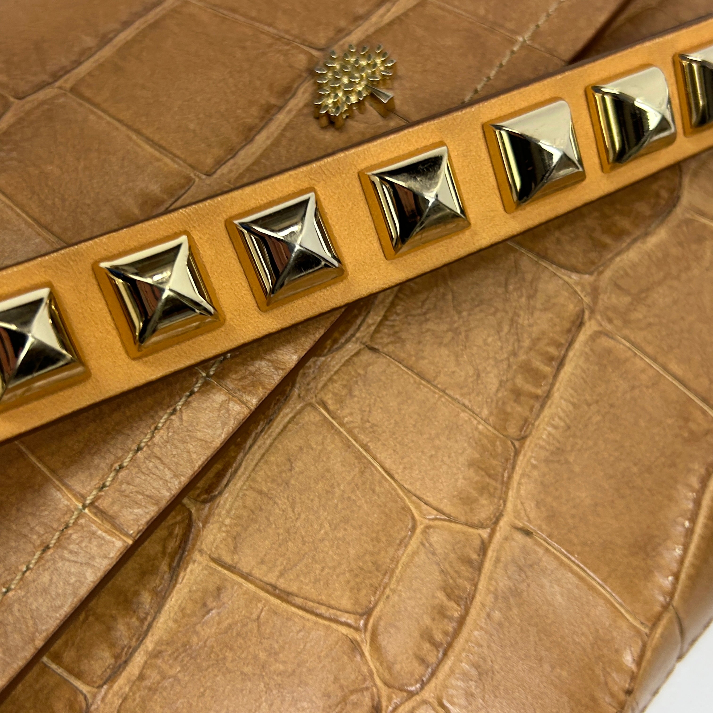 Mulberry Camel Embossed Croc Leather Flap Shoulderbag