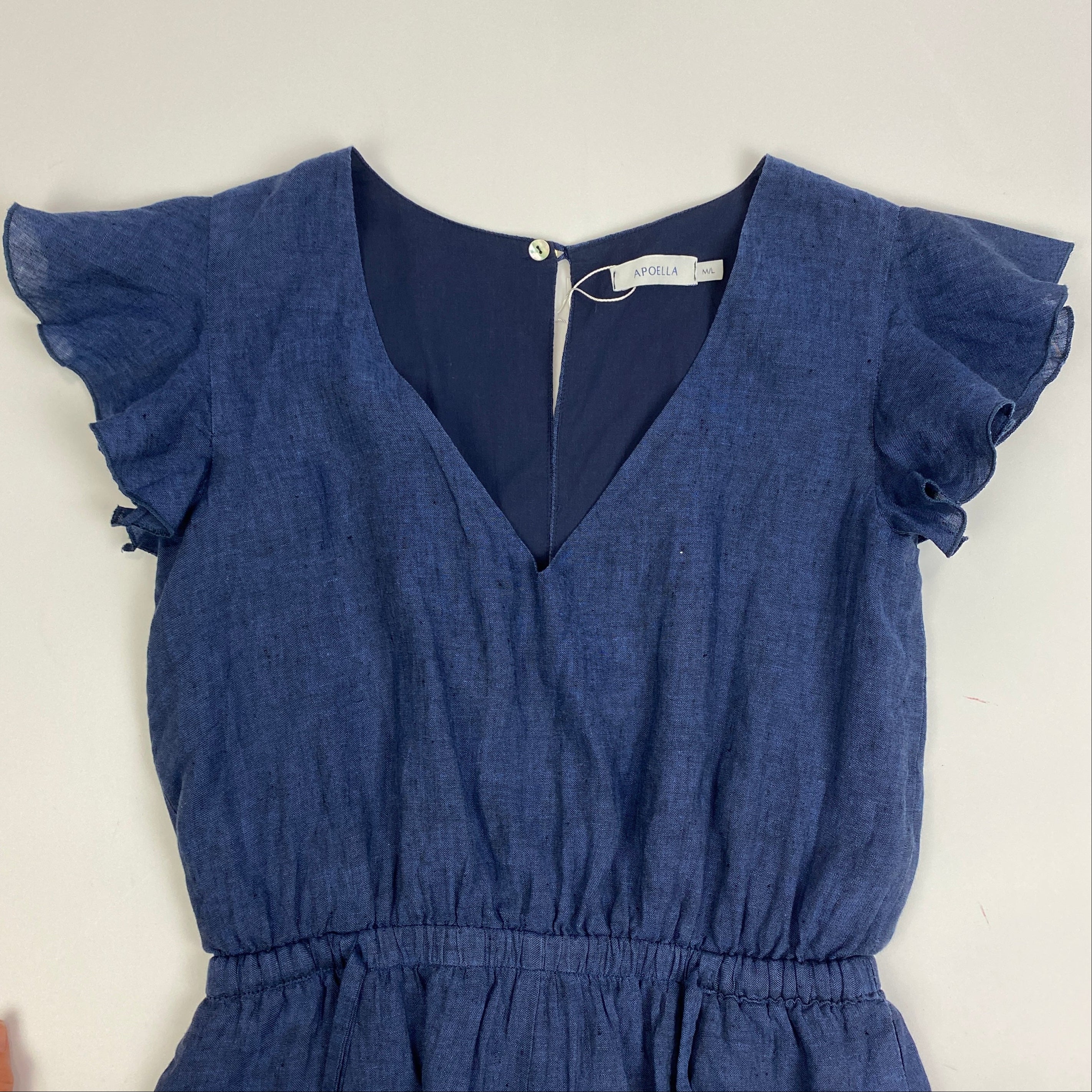 Apoella New £210 Navy Linen Ruffle Playsuit M/L