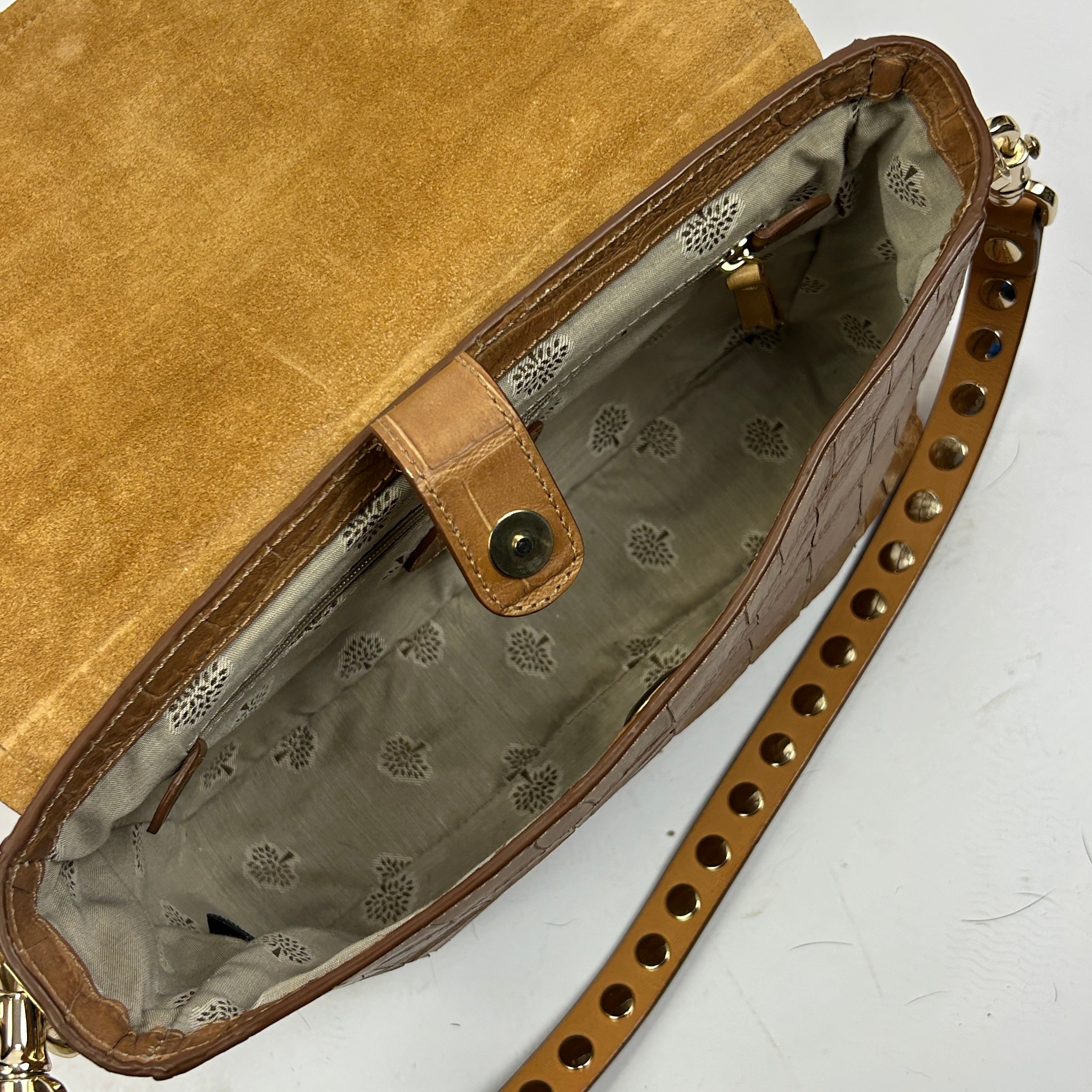 Mulberry Camel Embossed Croc Leather Flap Shoulderbag