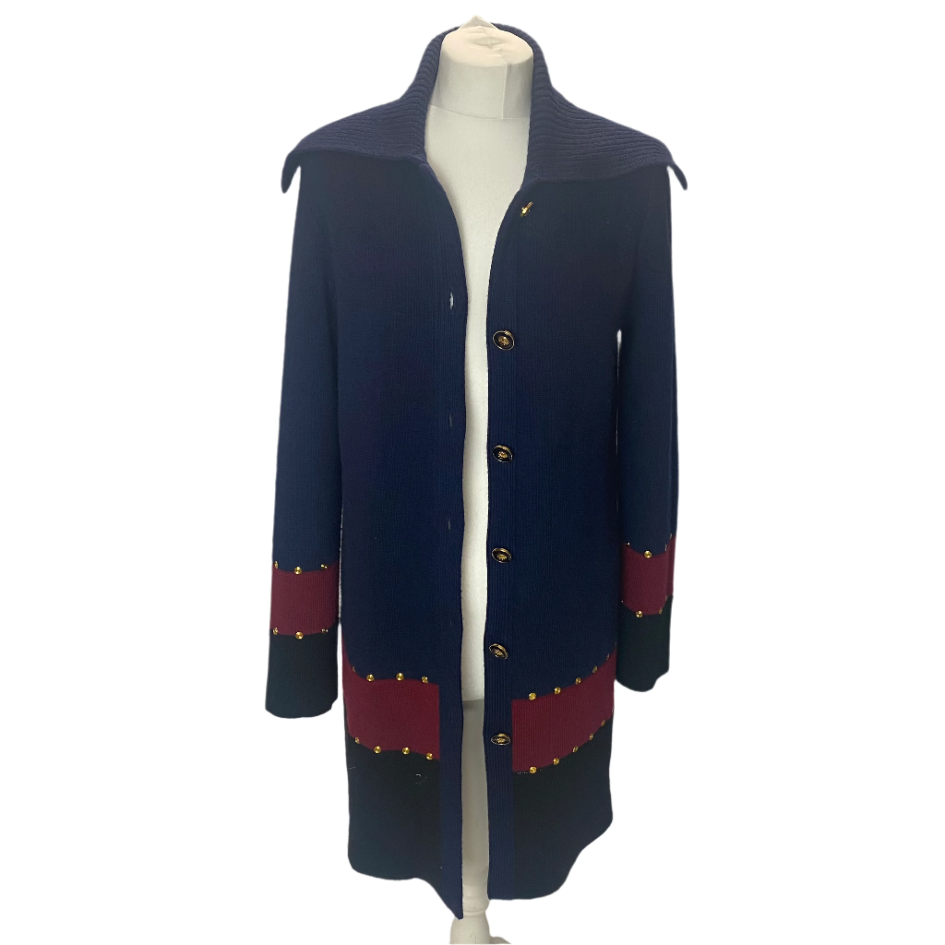 Tory Burch Navy & Ruby Wool Knit Coat S