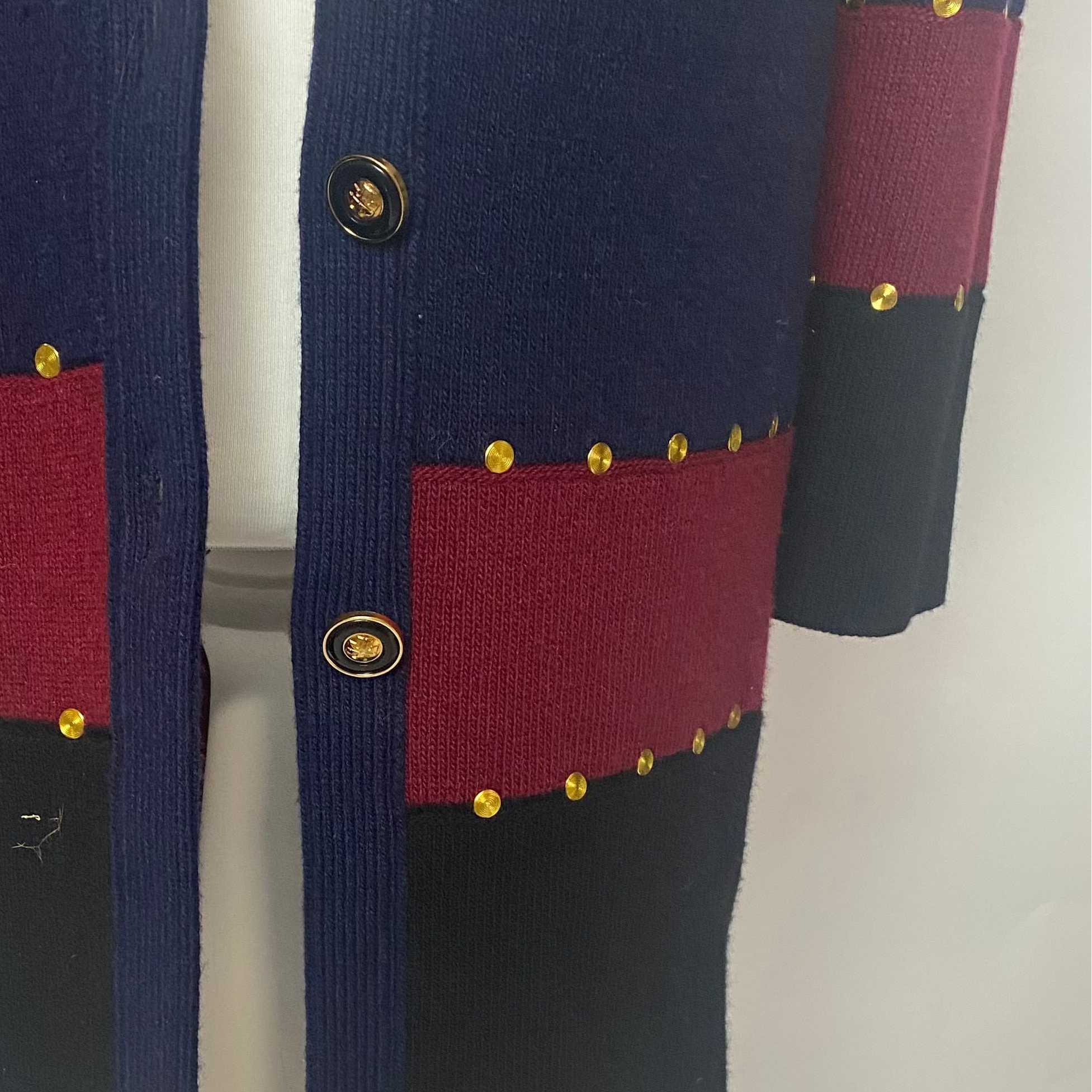 Tory Burch Navy & Ruby Wool Knit Coat S