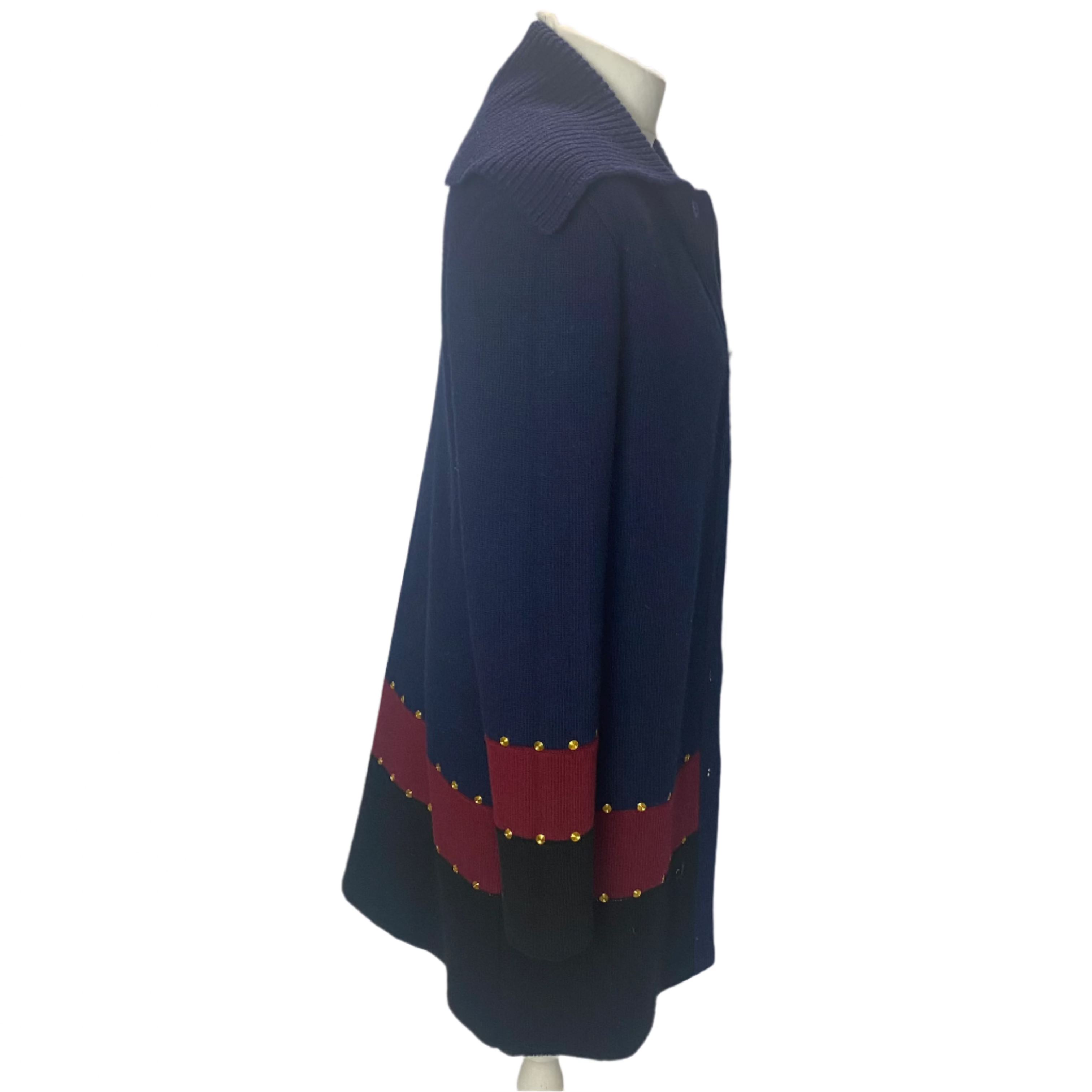 Tory Burch Navy & Ruby Wool Knit Coat S