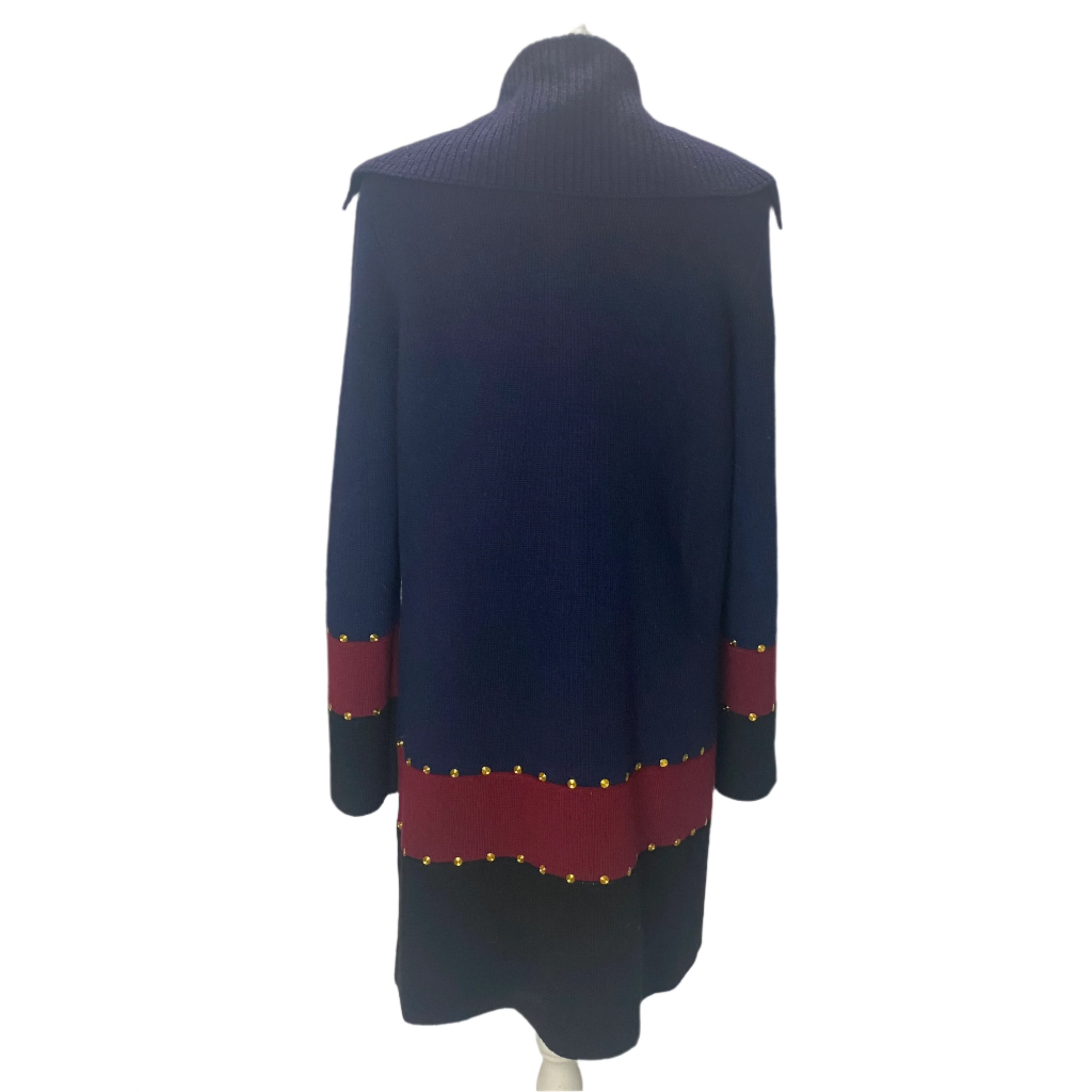 Tory Burch Navy & Ruby Wool Knit Coat S