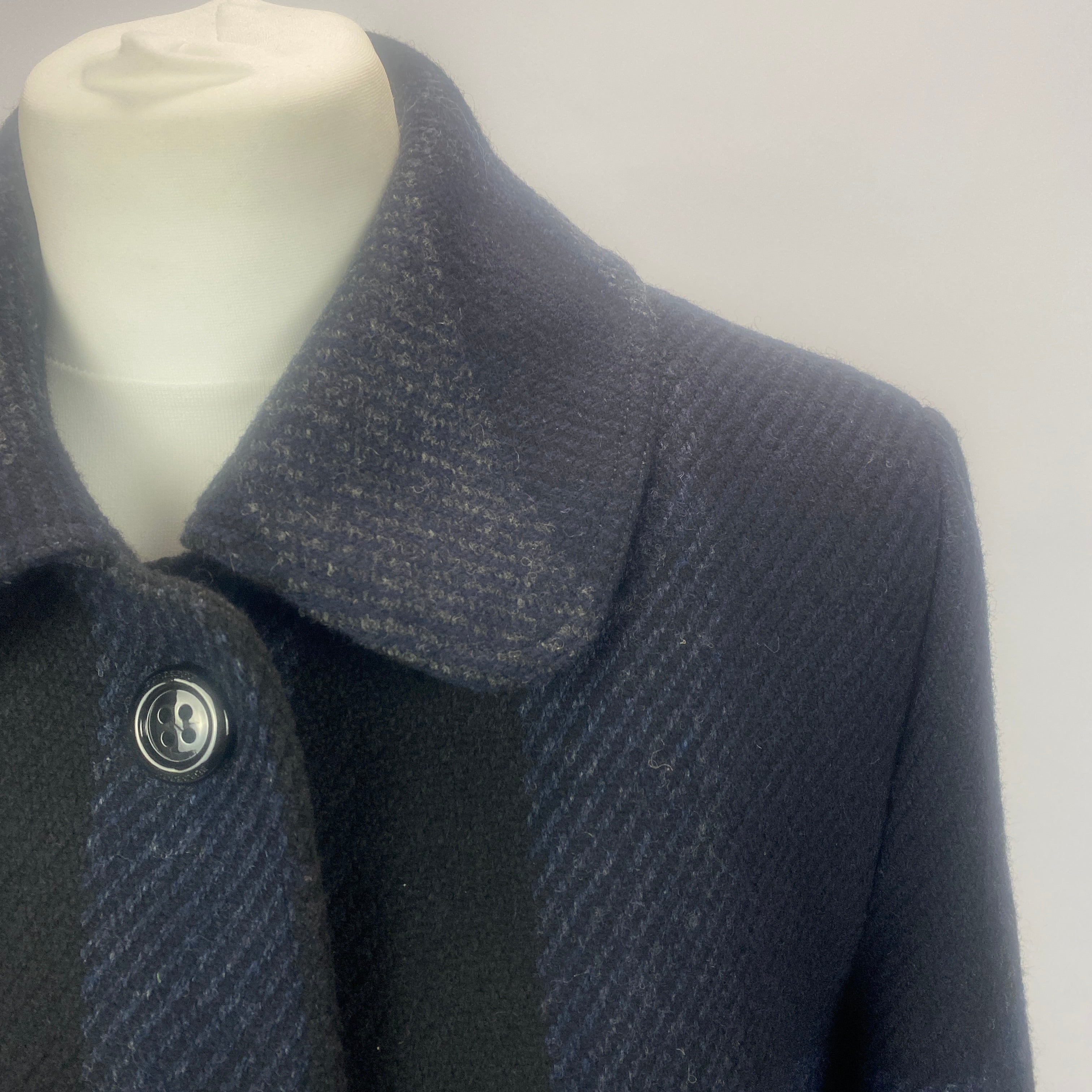 Burberry Black & Blue Check Wool Princess Coat S