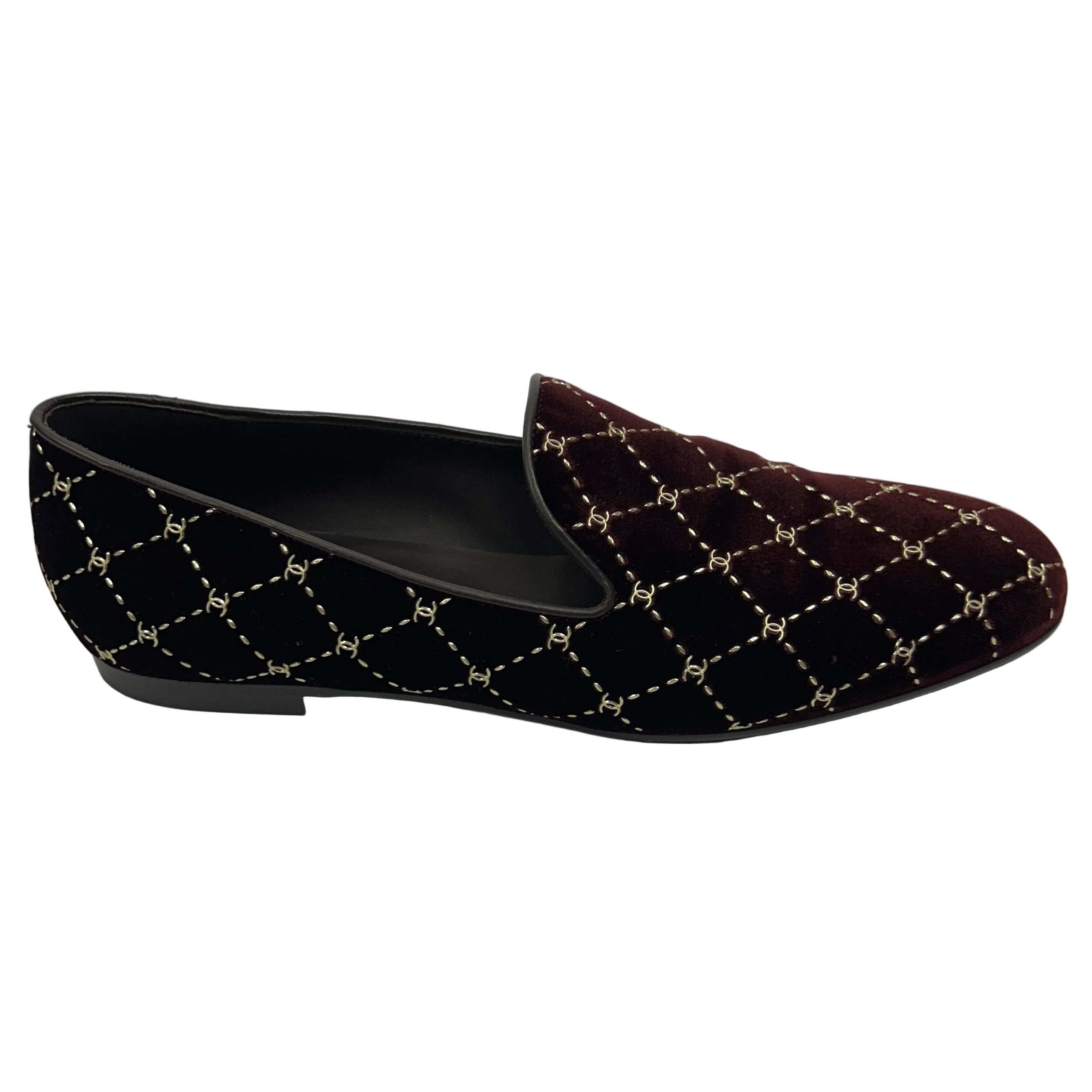 Chanel New Burgundy Quilted Velvet Loafers 41.5