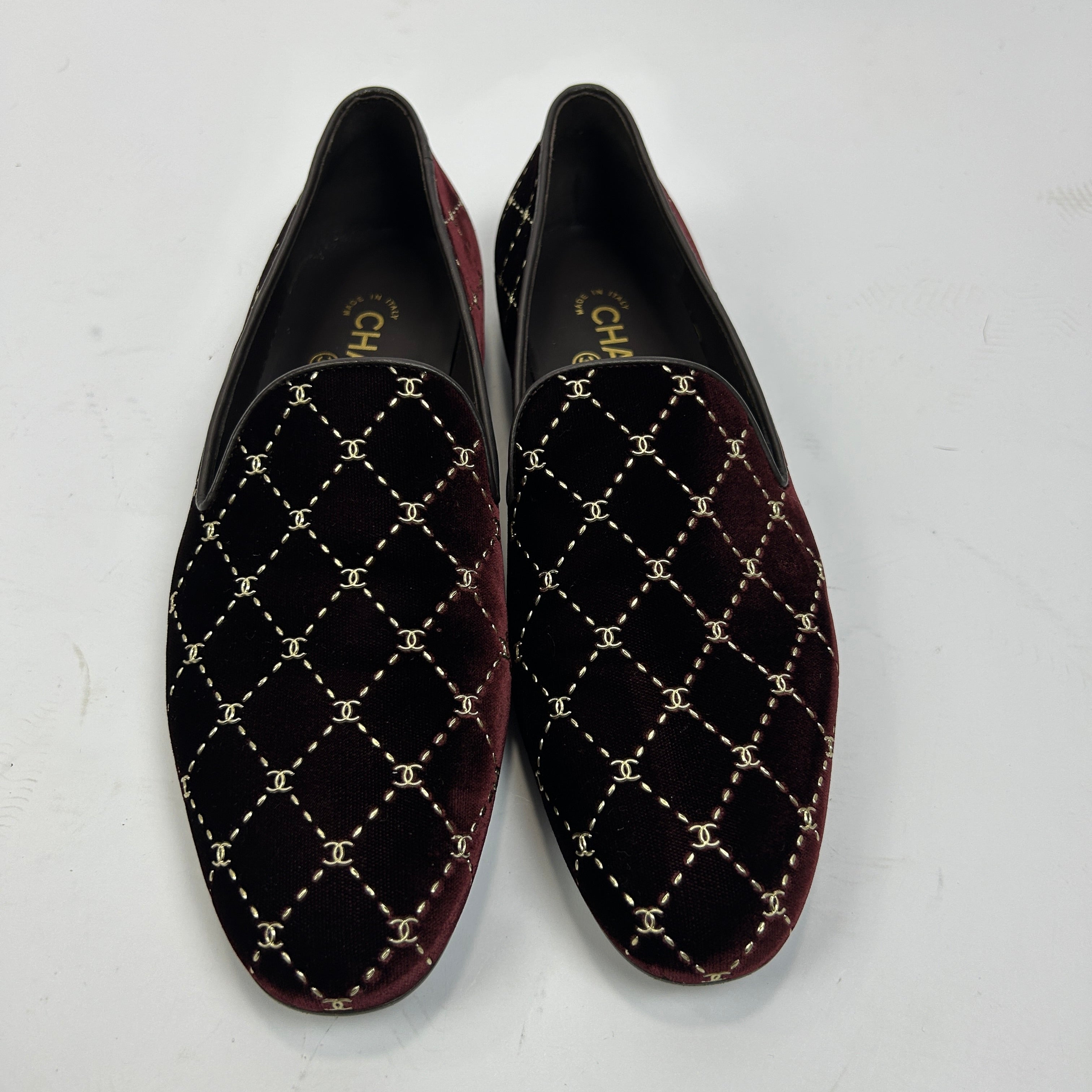 Chanel New Burgundy Quilted Velvet Loafers 41.5