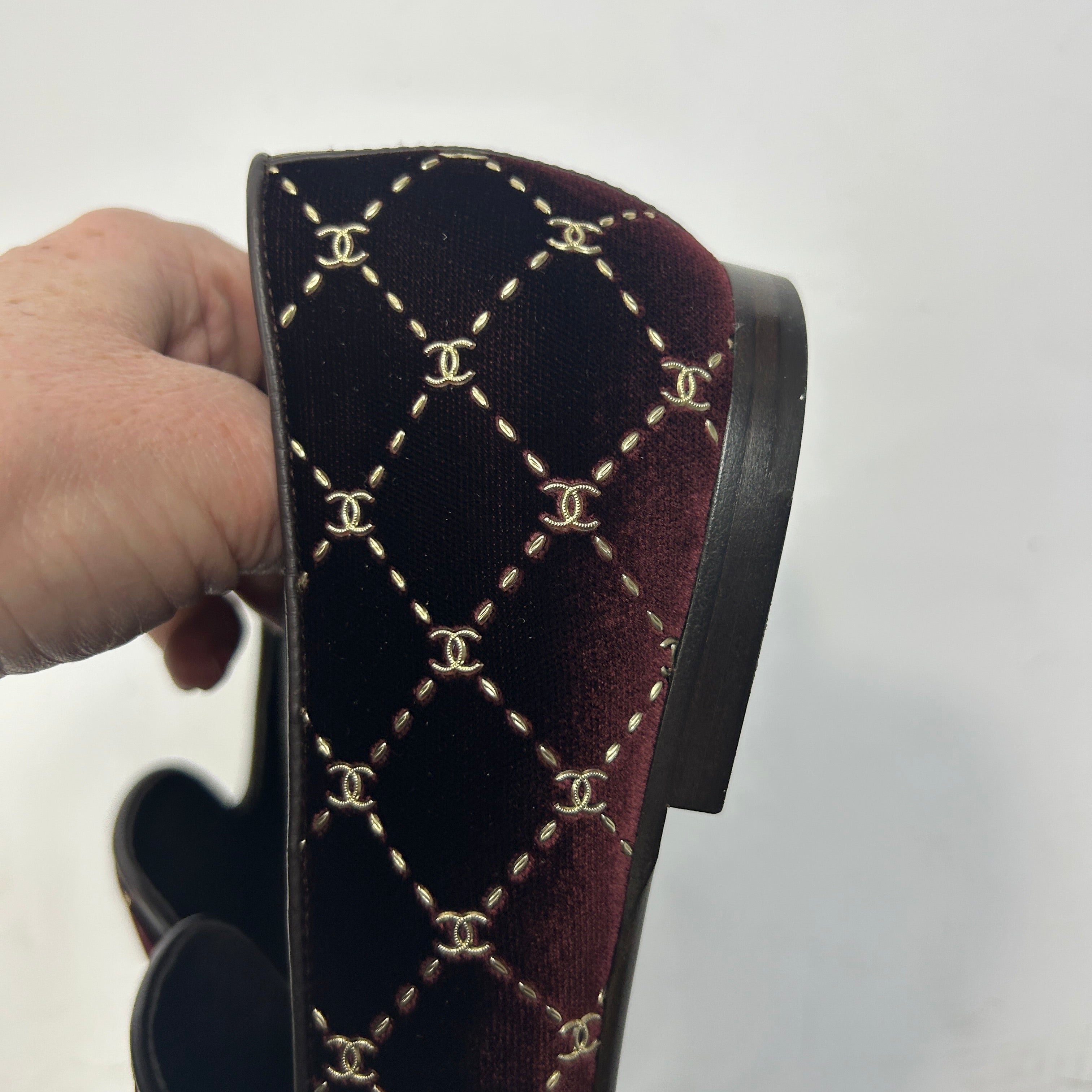 Chanel New Burgundy Quilted Velvet Loafers 41.5