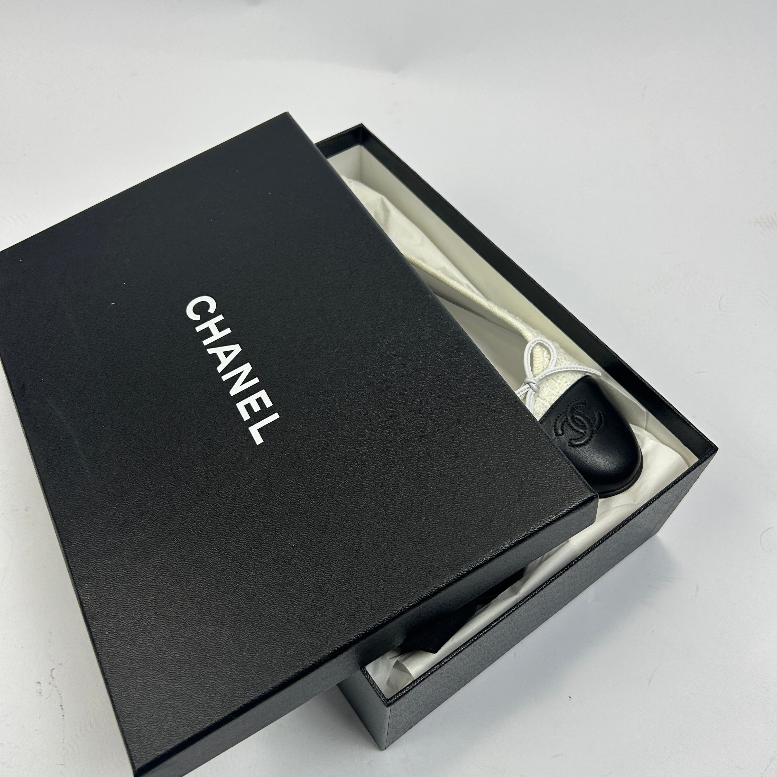 Chanel New Ivory Tweed Ballet Flats 42