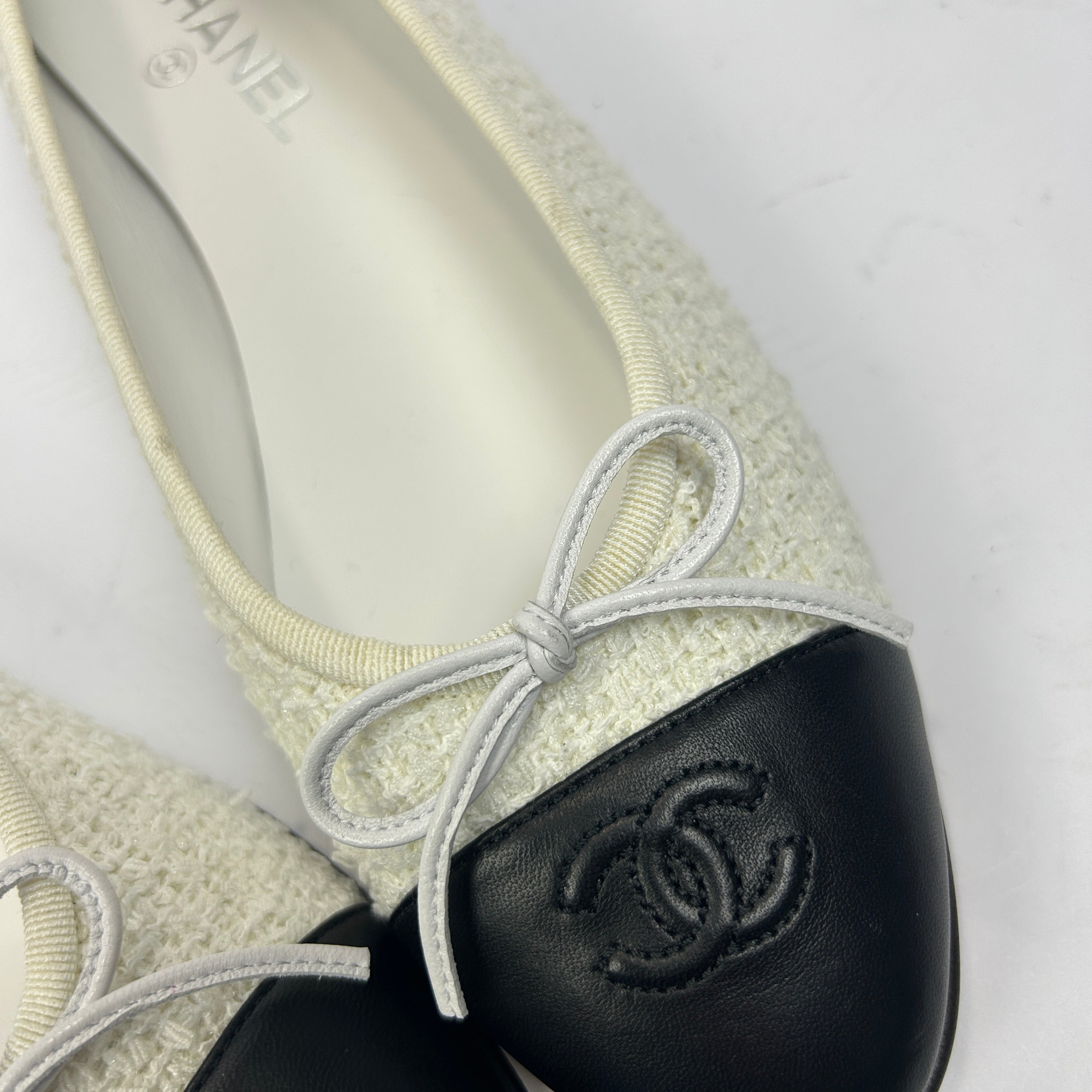Chanel New Ivory Tweed Ballet Flats 42