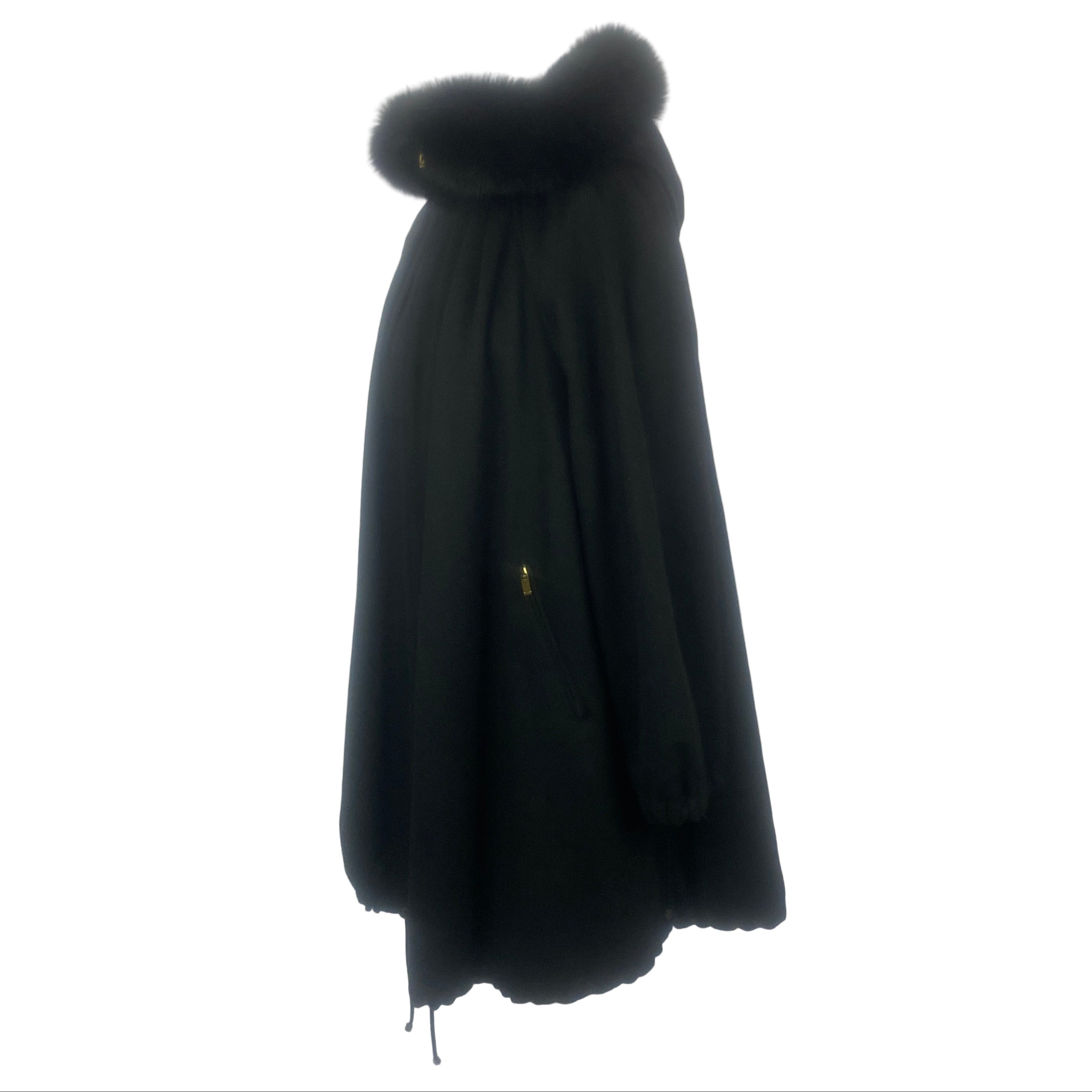 Max Mara Black Pure Cashmere Hooded Coat XS/S/M