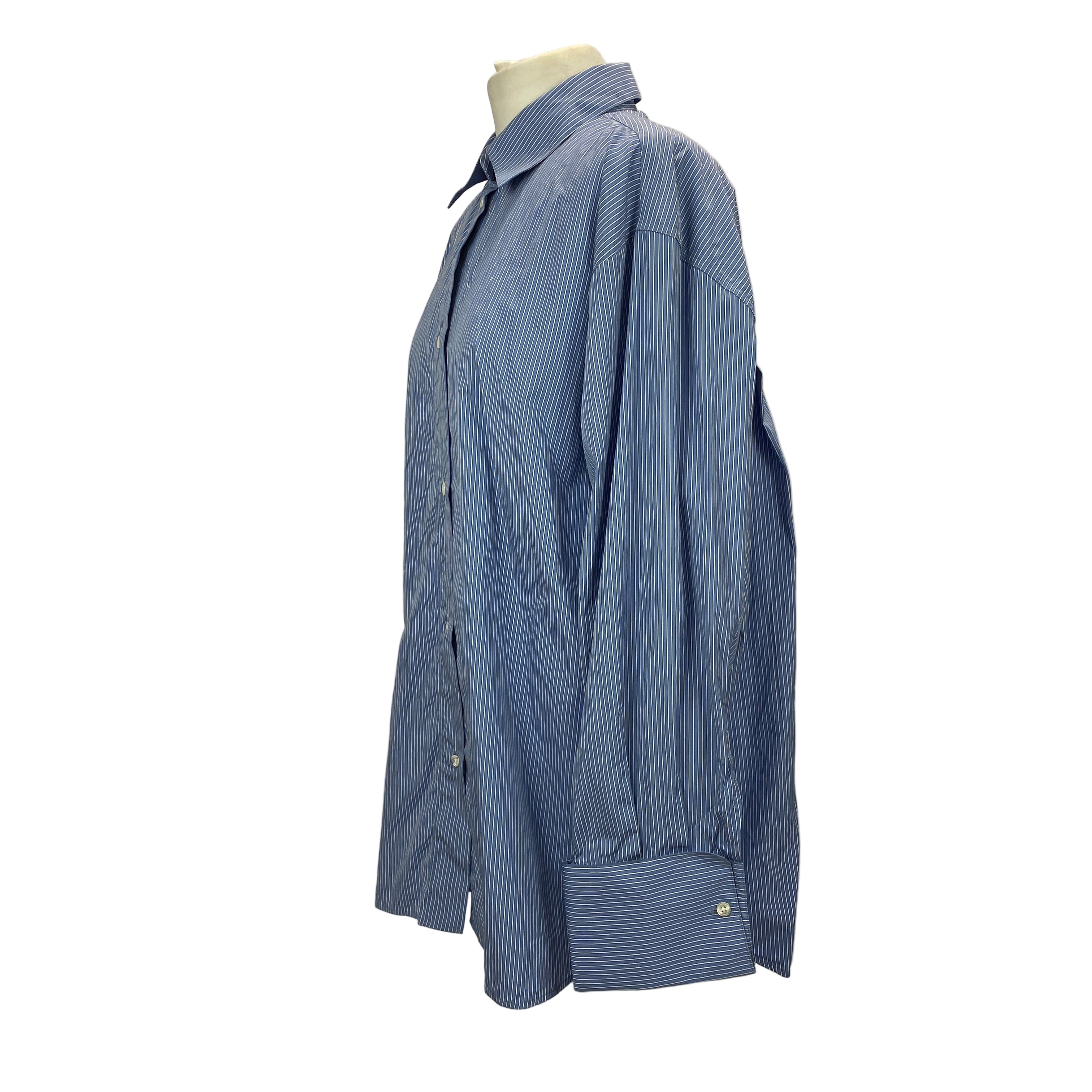 Rohe New £369 Blue Stripe Cotton Oversized Shirt L
