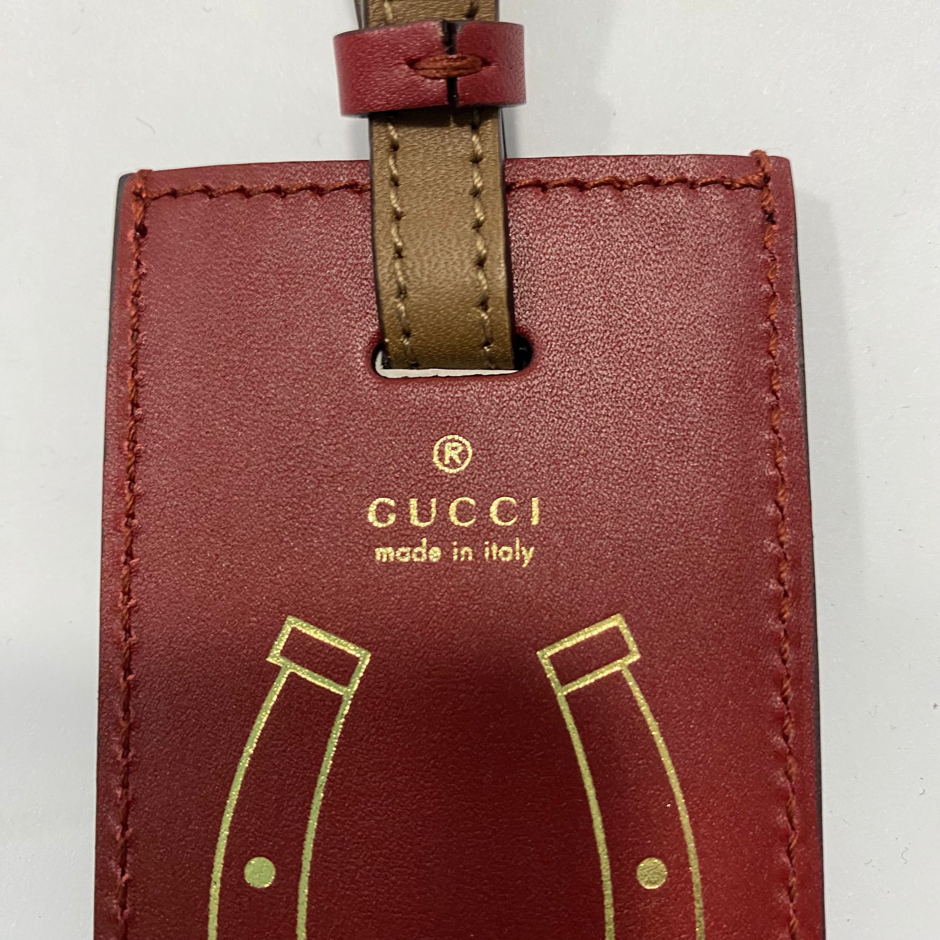 Gucci New Red & Brown Leather Luggage Tag