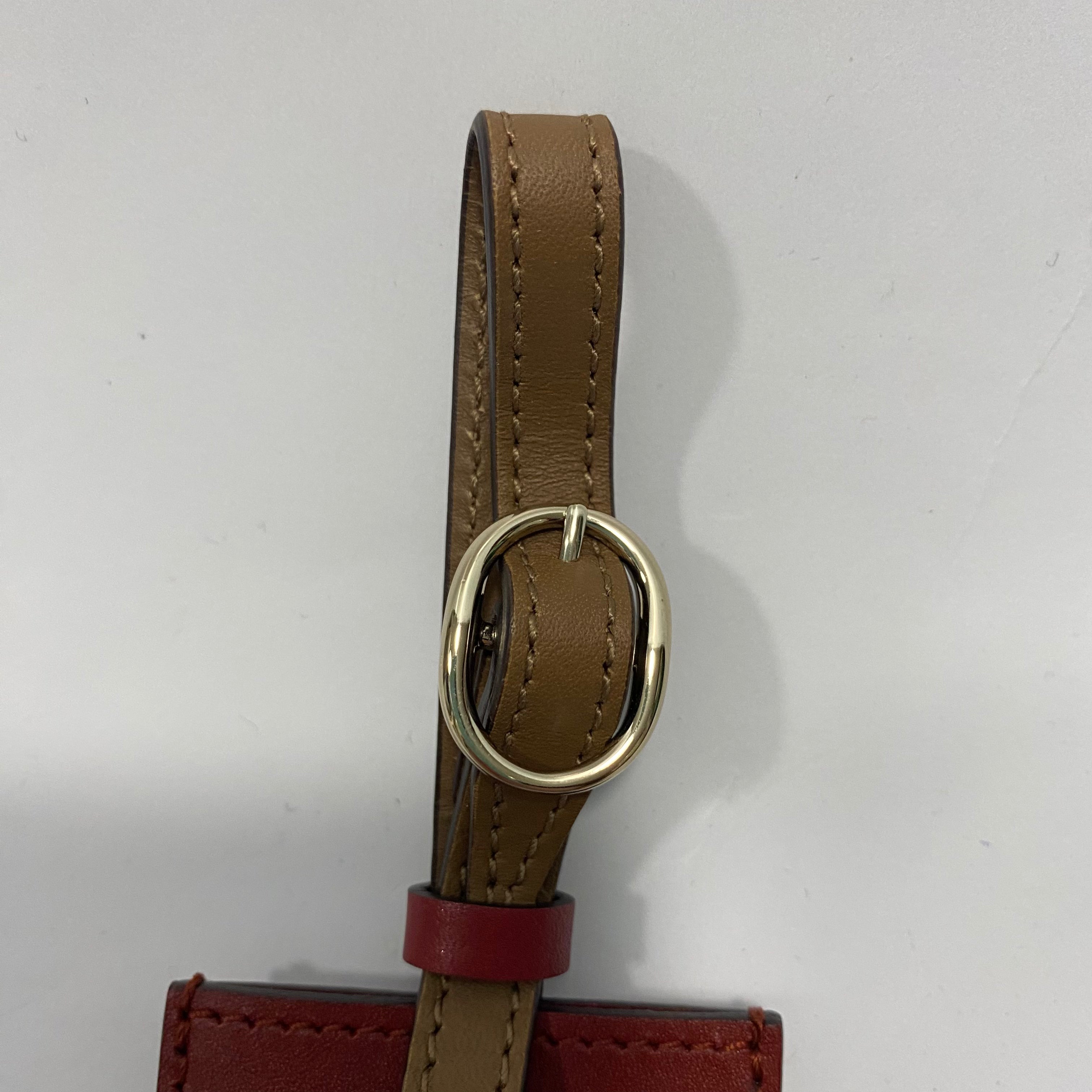 Gucci New Red & Brown Leather Luggage Tag