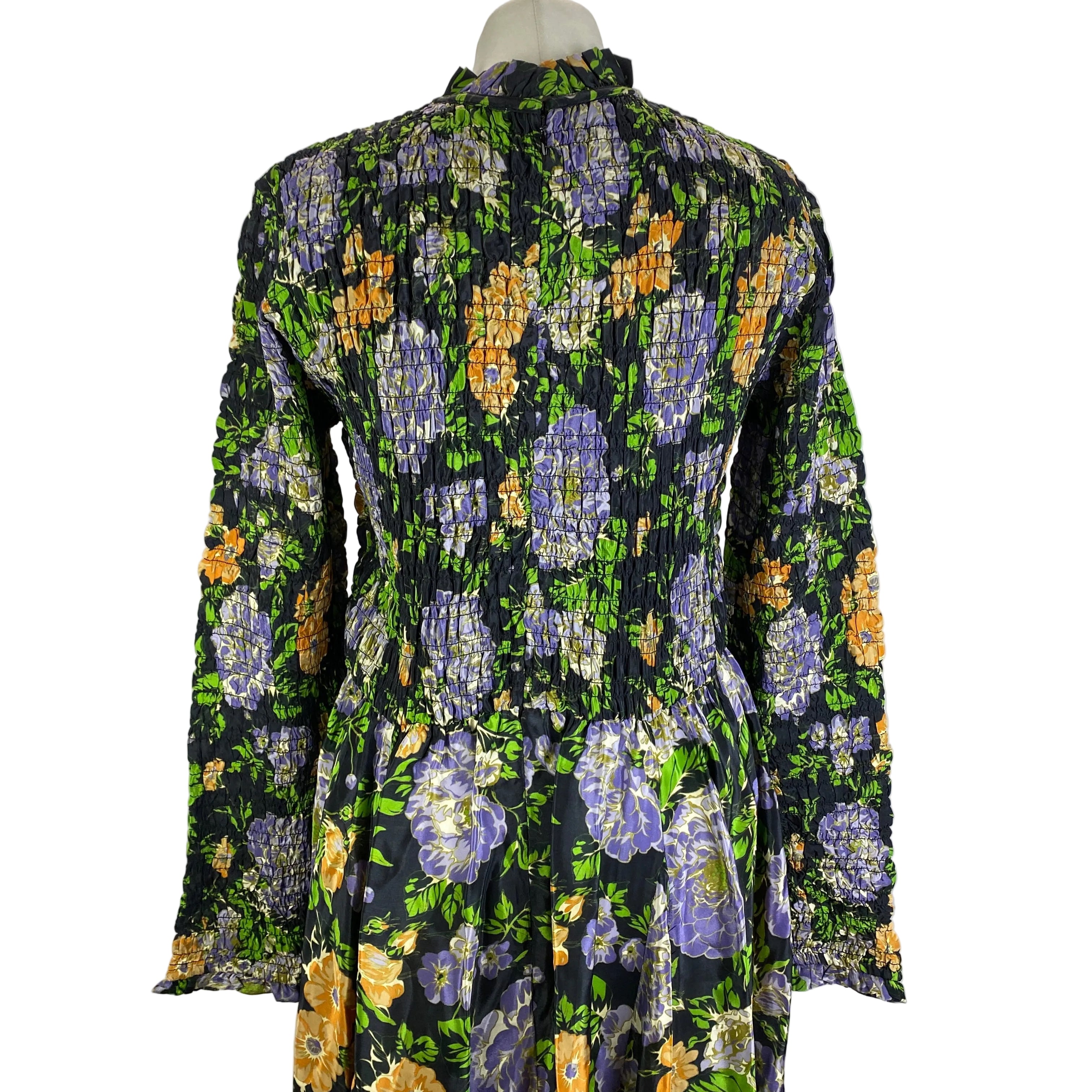 Farm Rio Black Floral Shirred Bodice Maxi Dress M