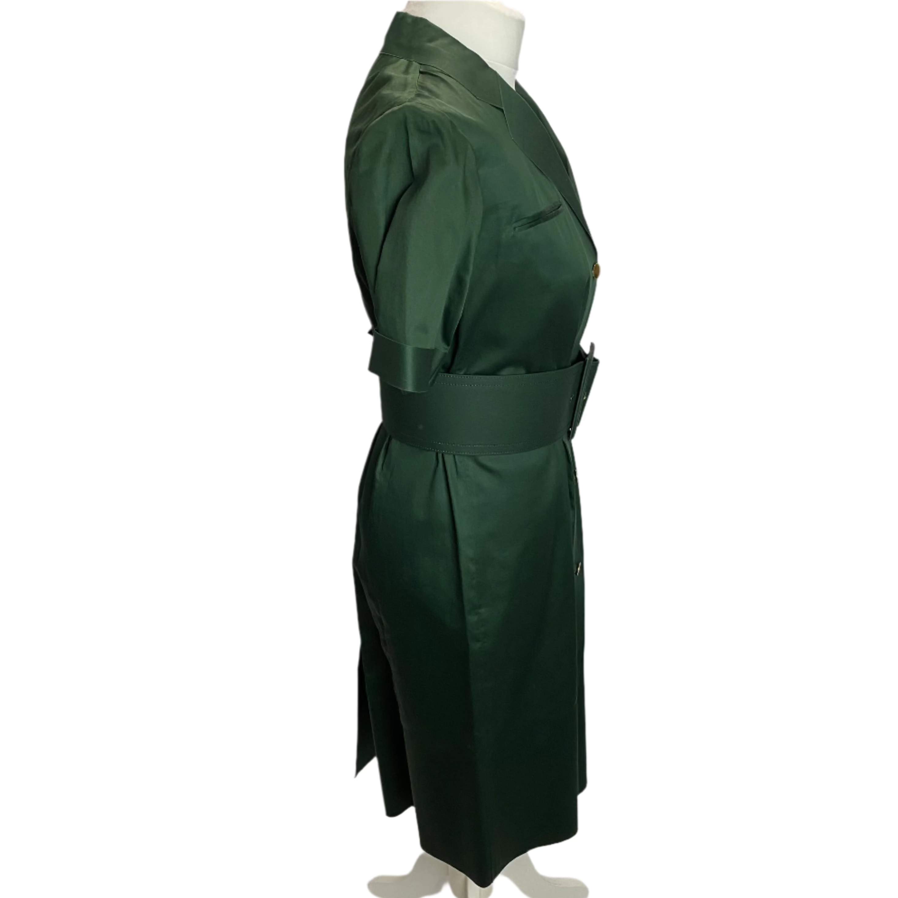 Celine New Emerald Green Cotton Belted Shirt Dress M