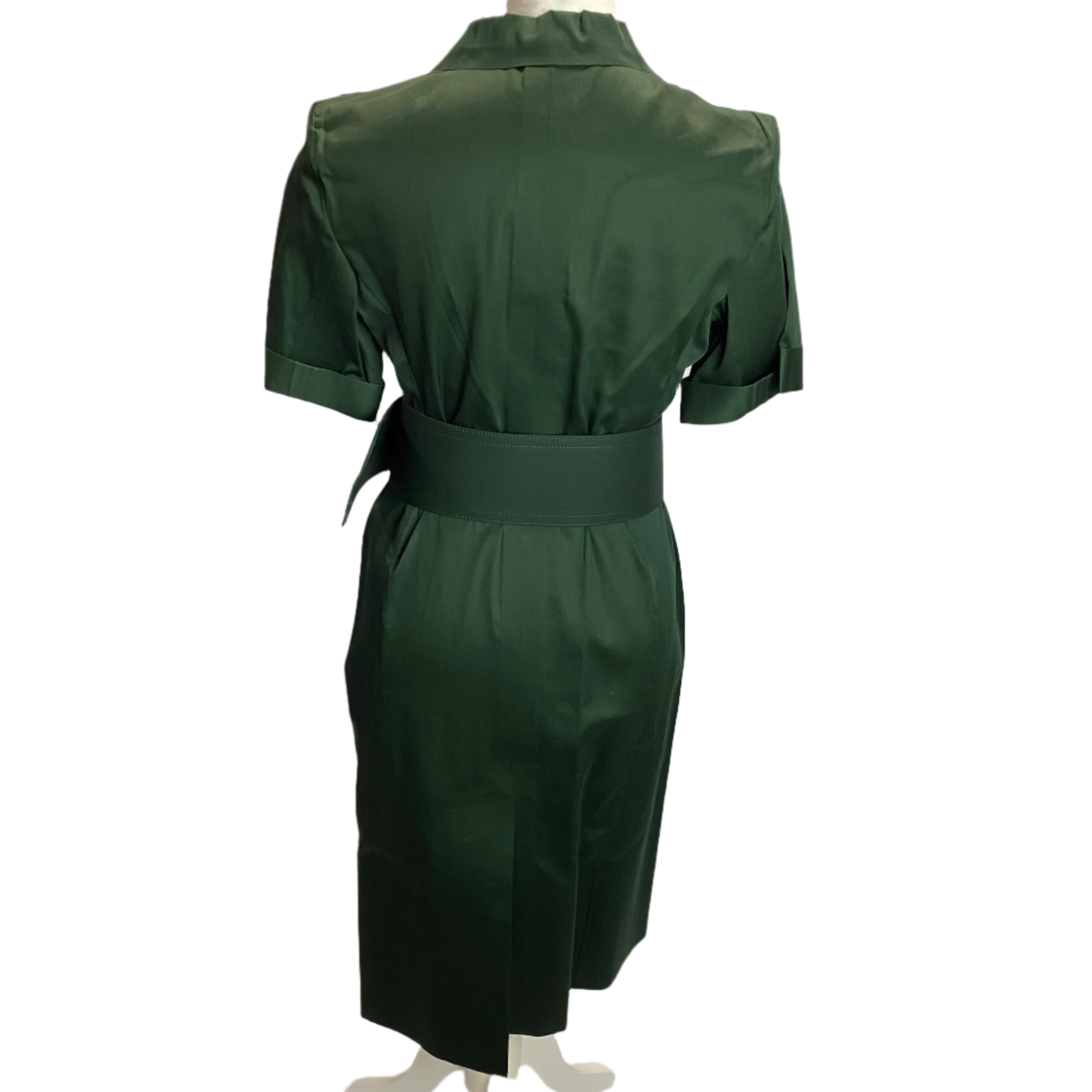 Celine New Emerald Green Cotton Belted Shirt Dress M