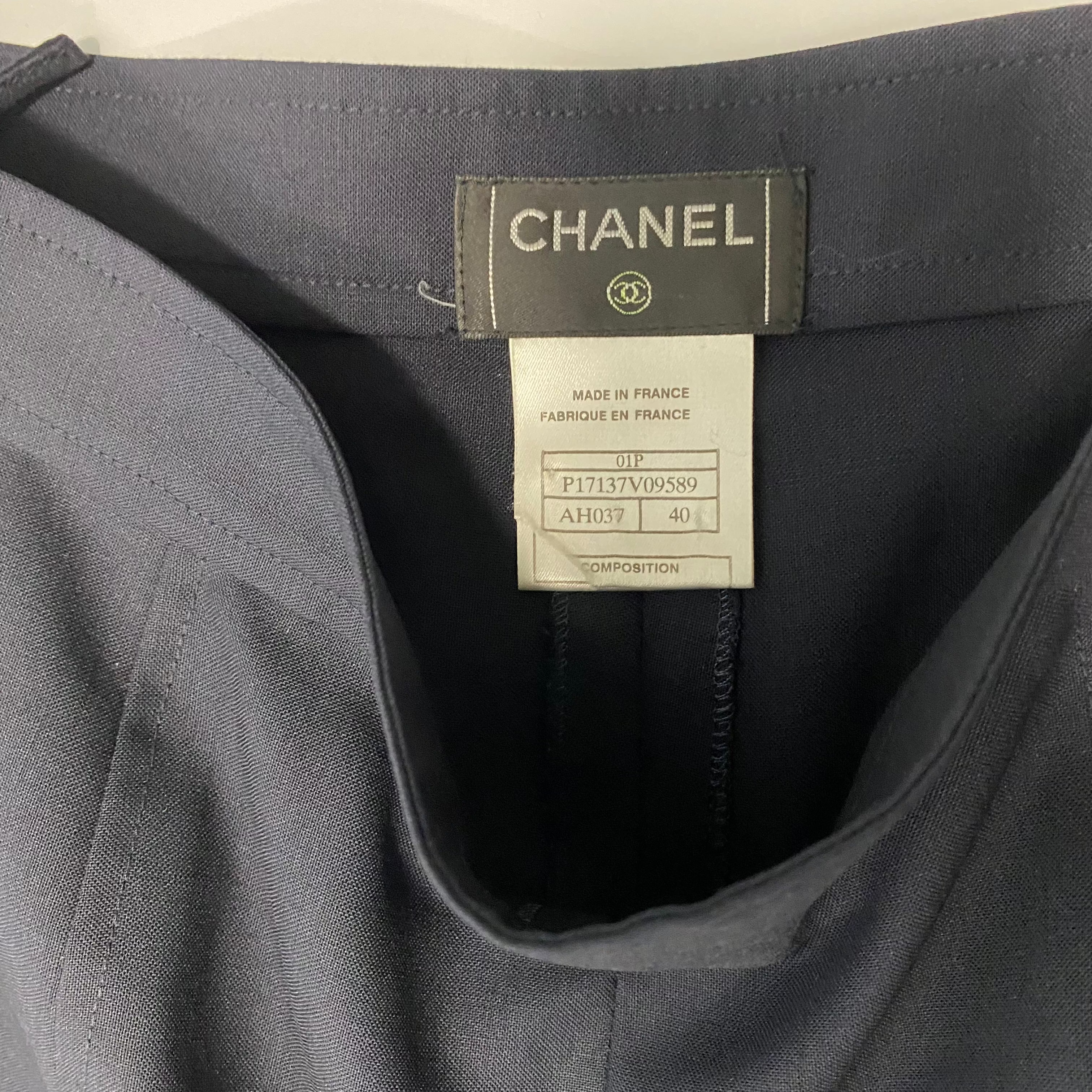 Chanel Navy Wool Crepe Sailor Trousers M