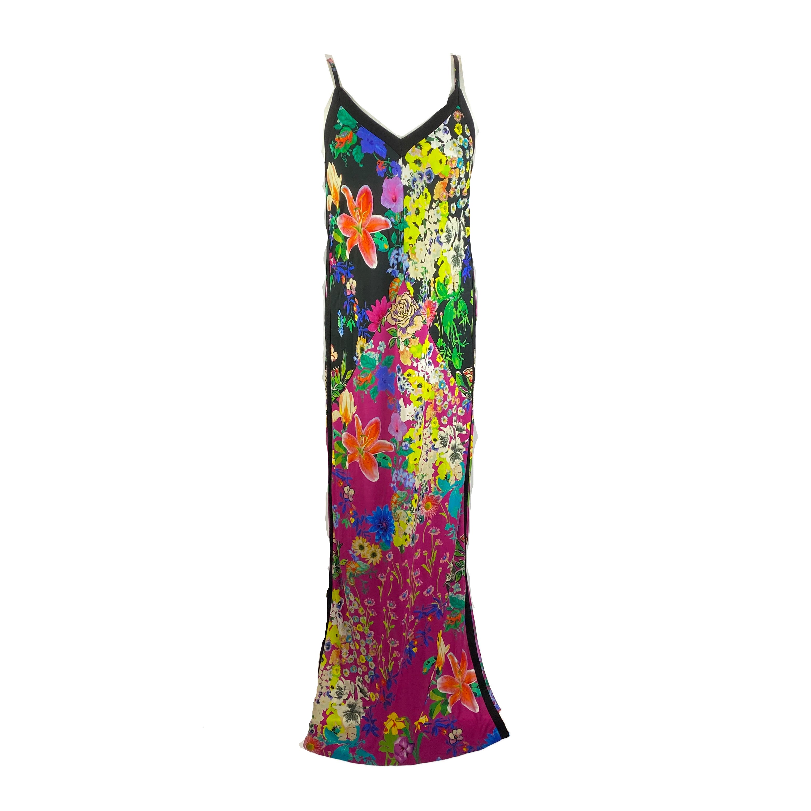 Etro Black Tropical Print Silky Jersey Strappy Dress L