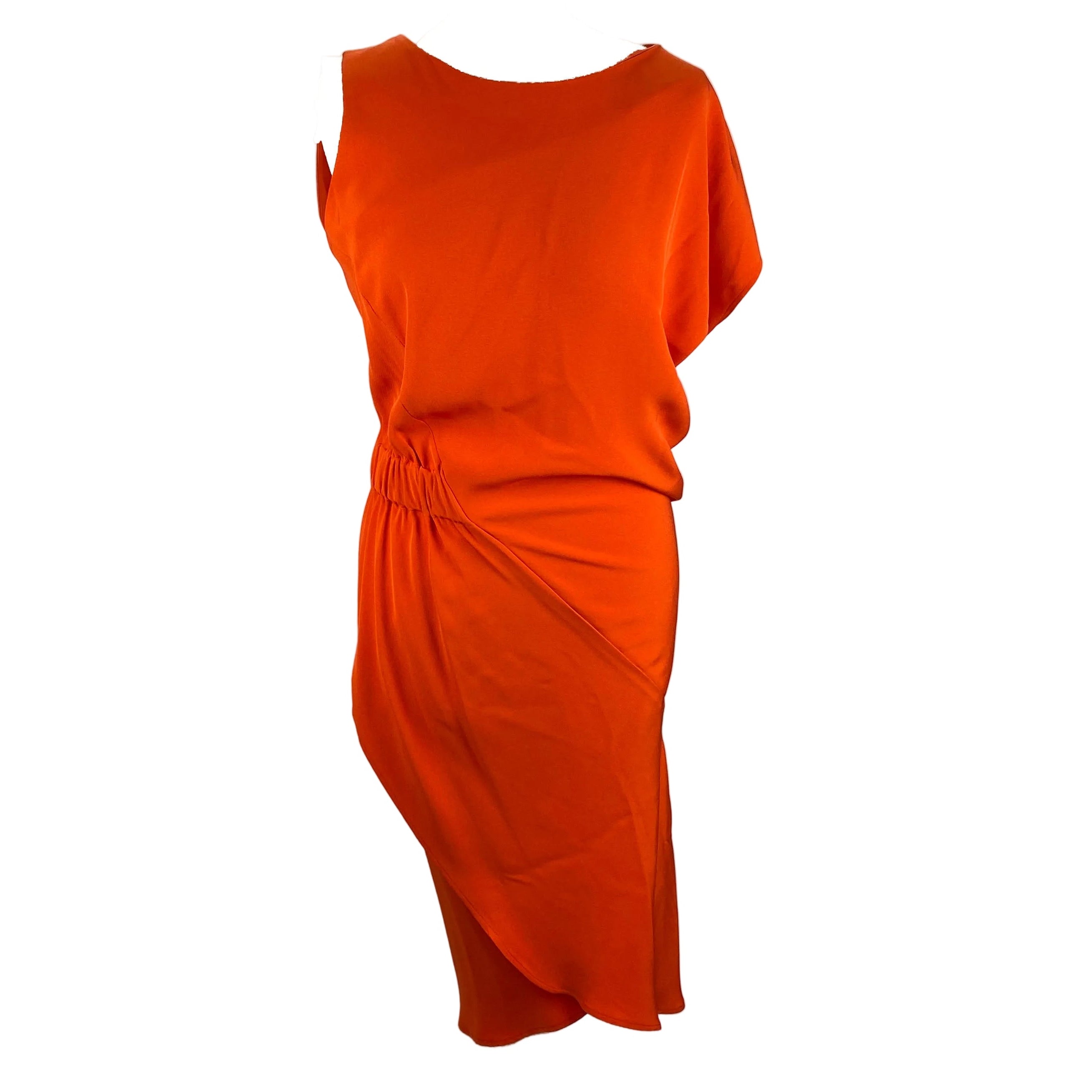 Zero Maria Cornejo New £710 Orange Silk Asymmetric Drape Dress M