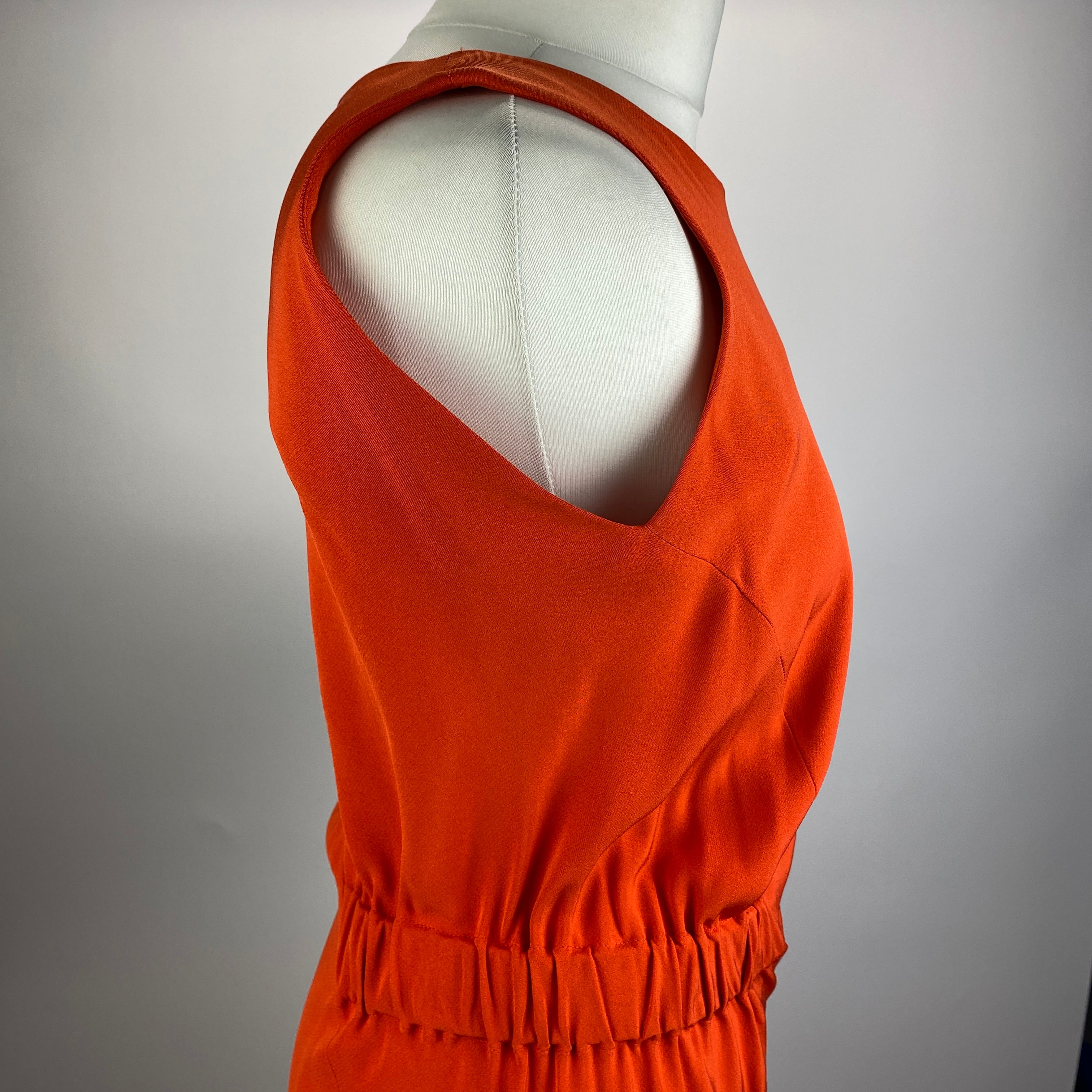 Zero Maria Cornejo New £710 Orange Silk Asymmetric Drape Dress M