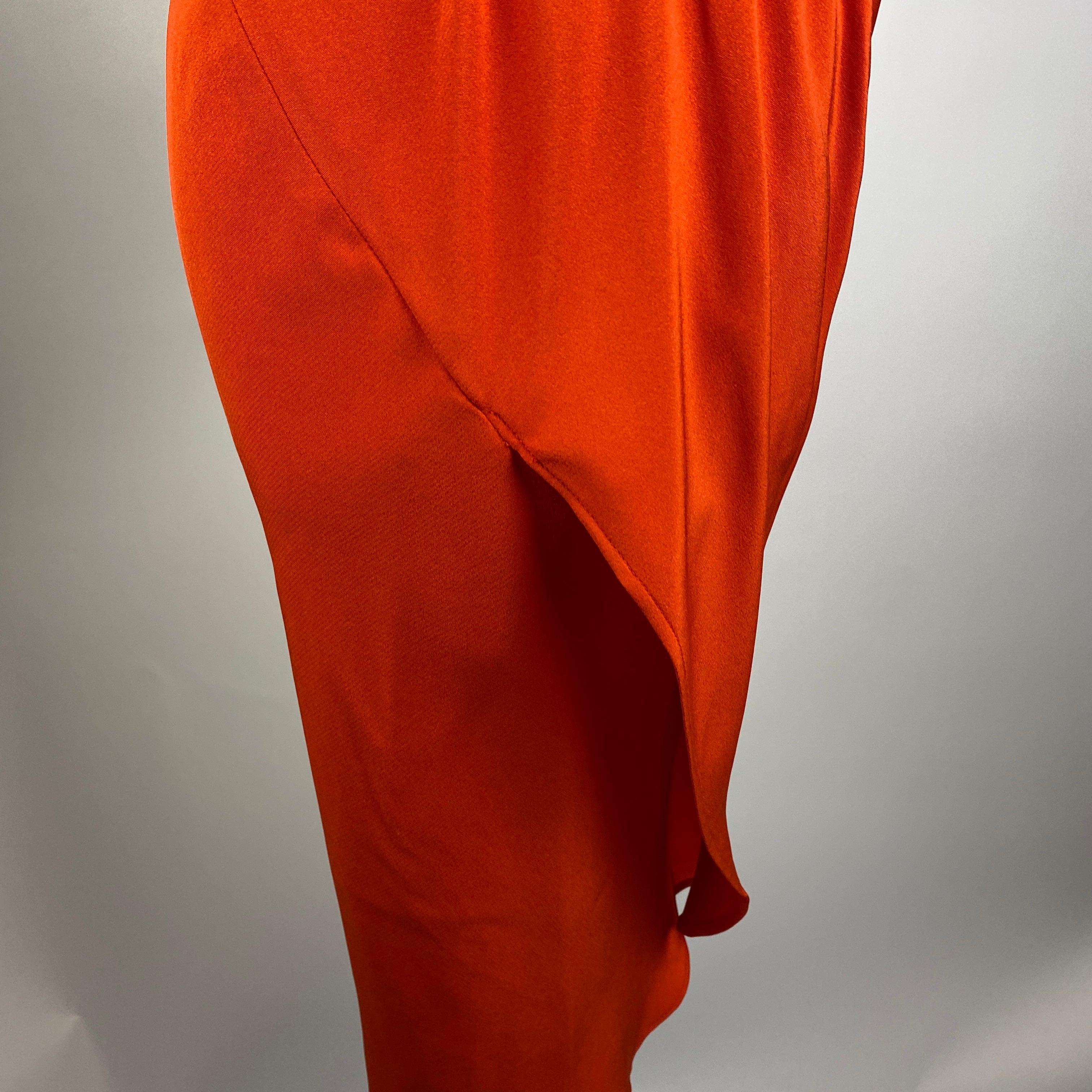 Zero Maria Cornejo New £710 Orange Silk Asymmetric Drape Dress M