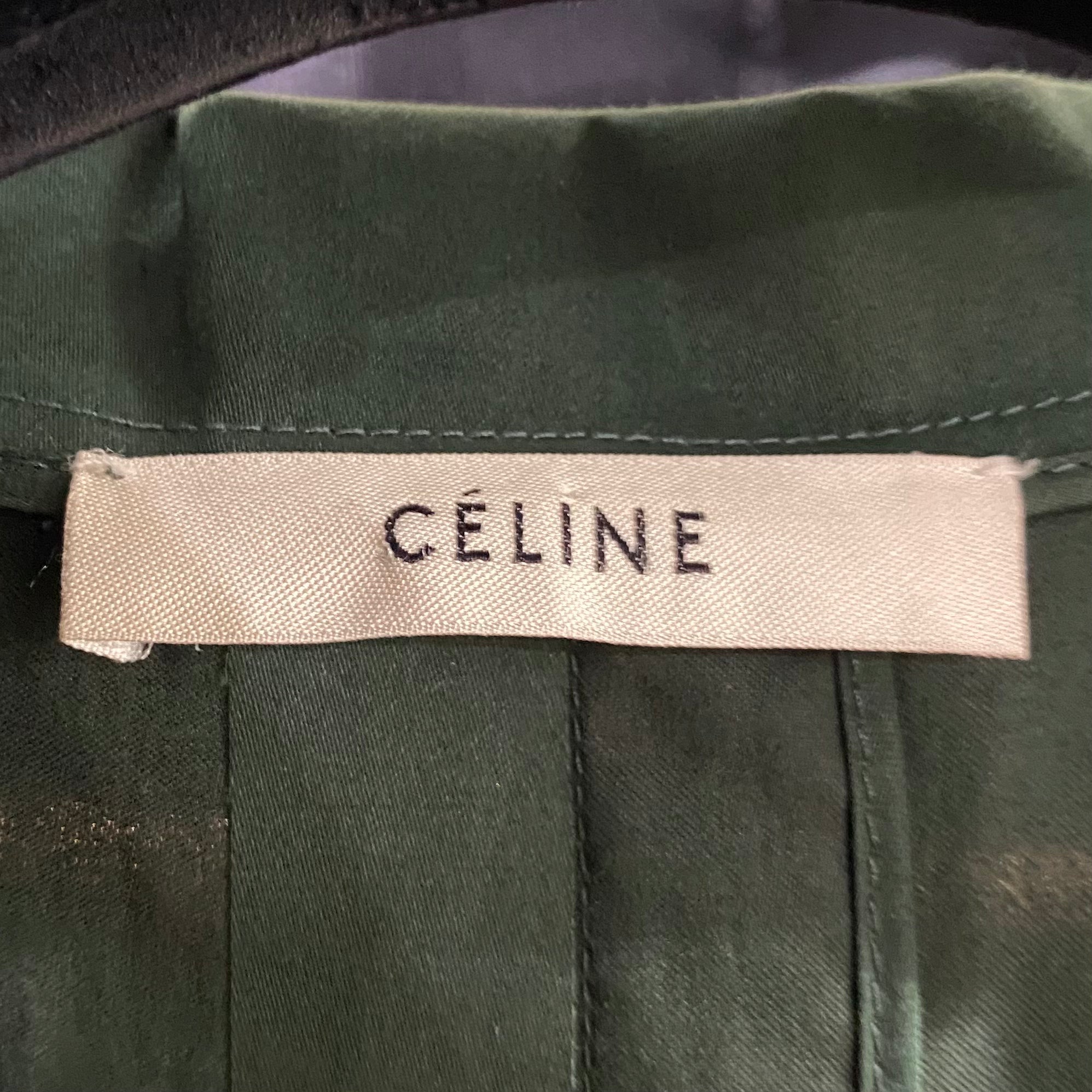 Celine New Emerald Green Cotton Belted Shirt Dress M