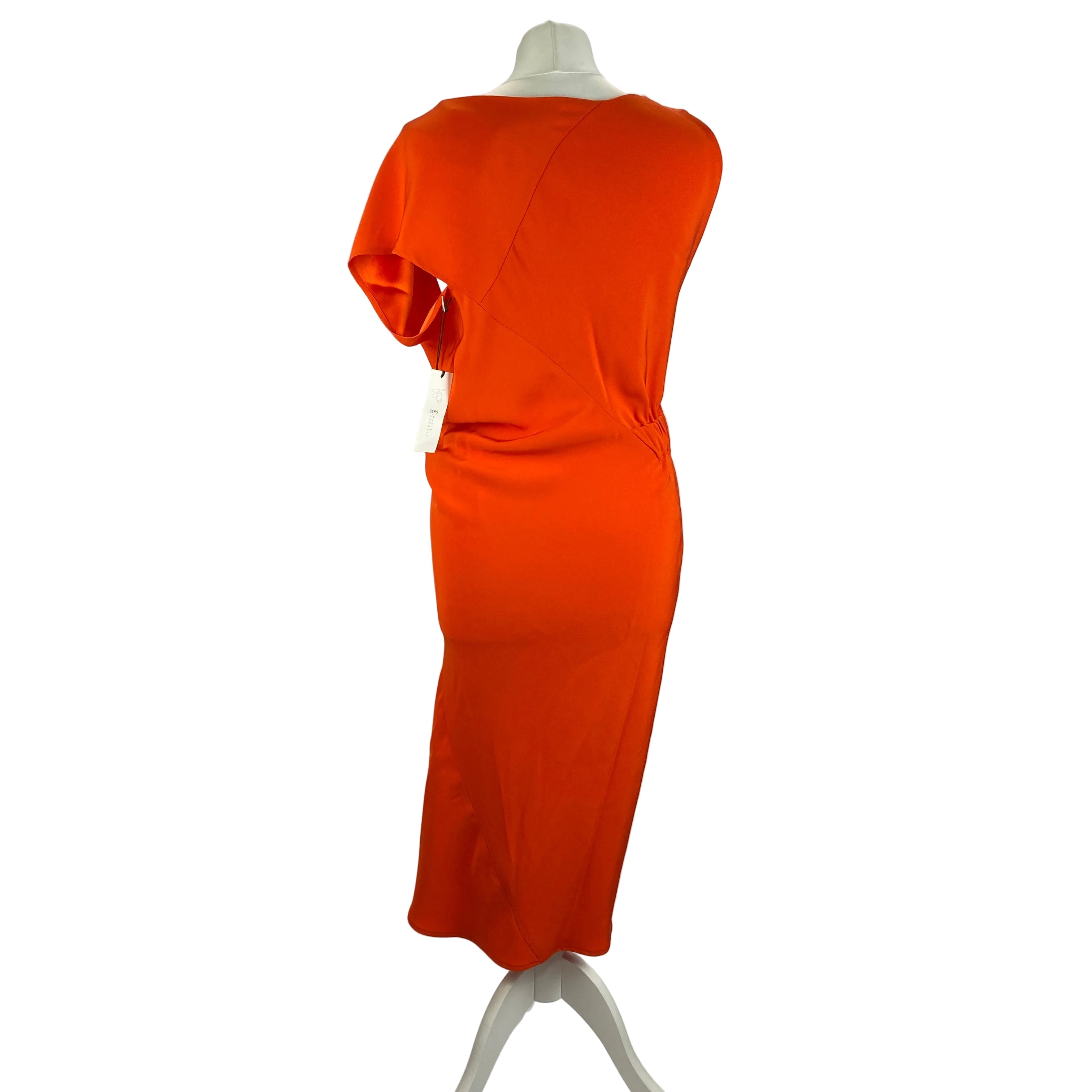 Zero Maria Cornejo New £710 Orange Silk Asymmetric Drape Dress M