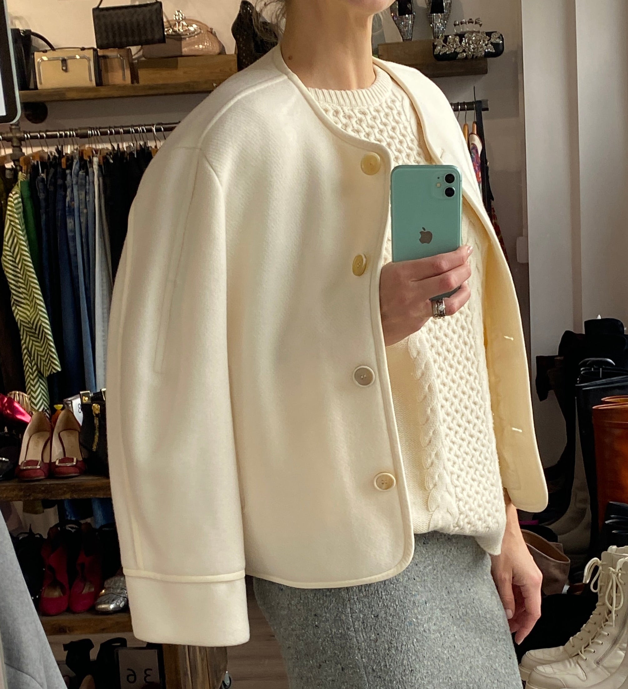 Chloe New £1510 Eden White Wool Mix Collarless Jacket L