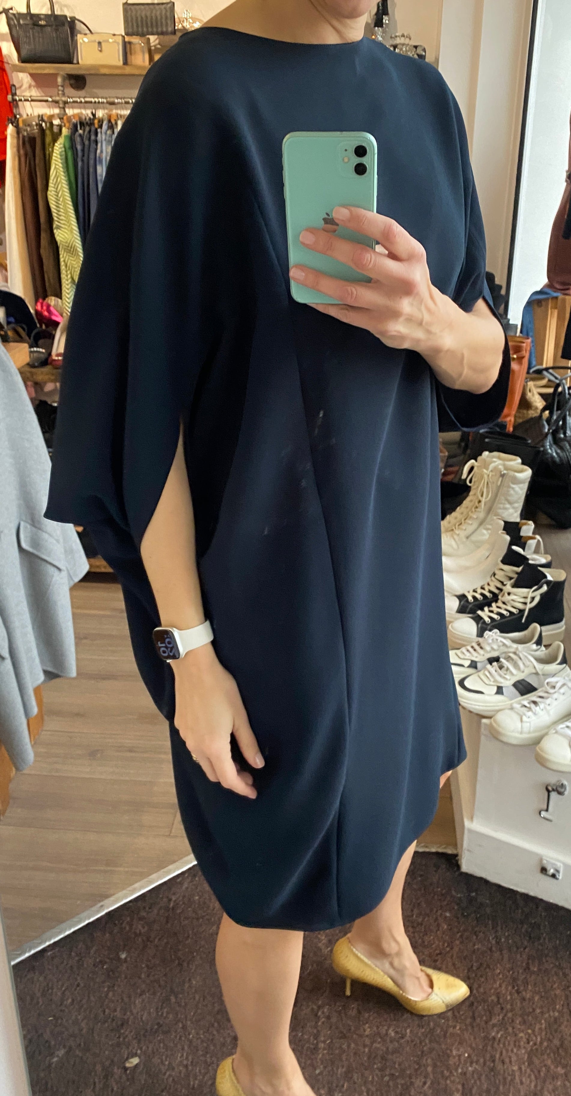 Louise Kennedy Navy Crepe Batwing Midi Dress L/XL