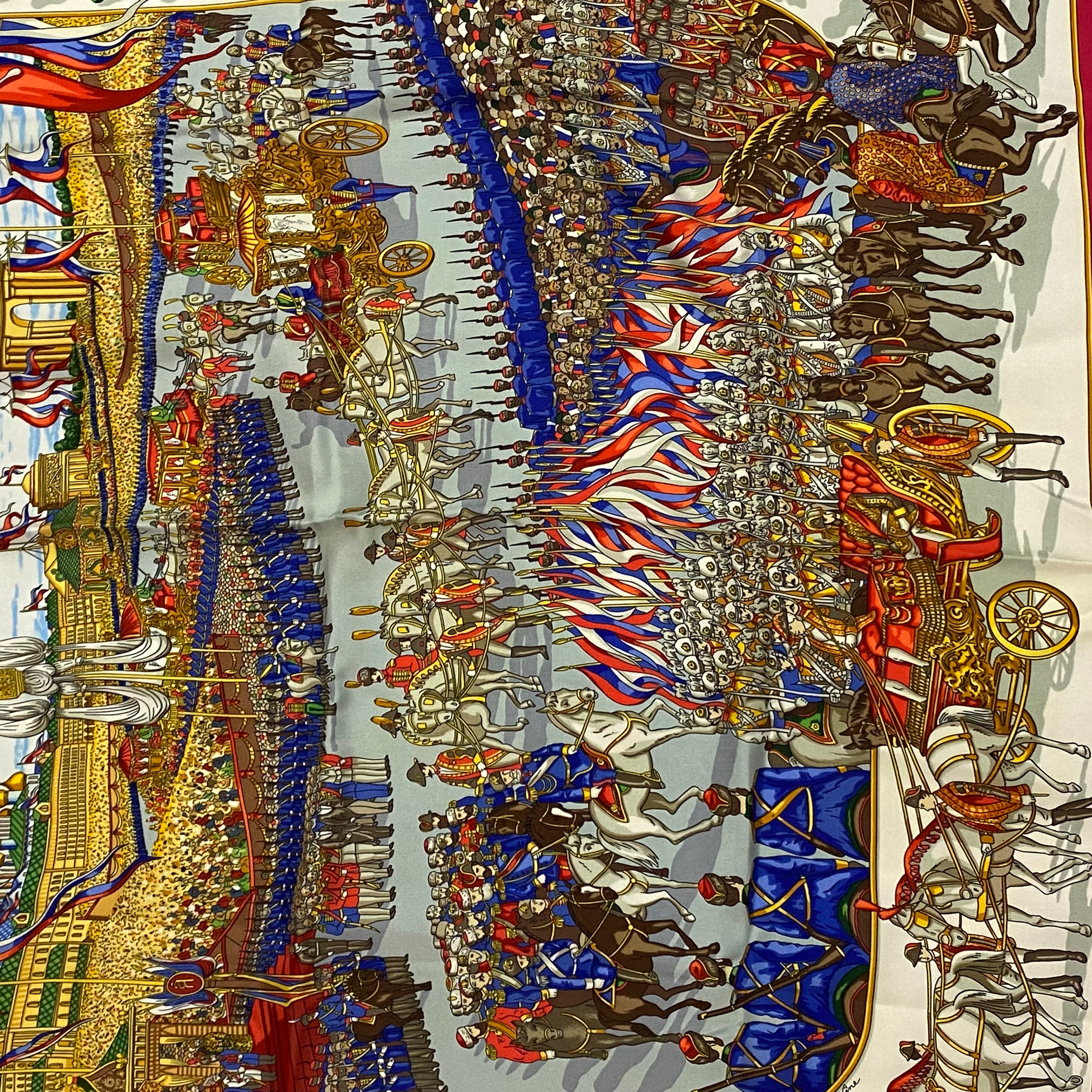 Hermes Rare Raspberry & Cream Grande Cortege au Moscou Scarf