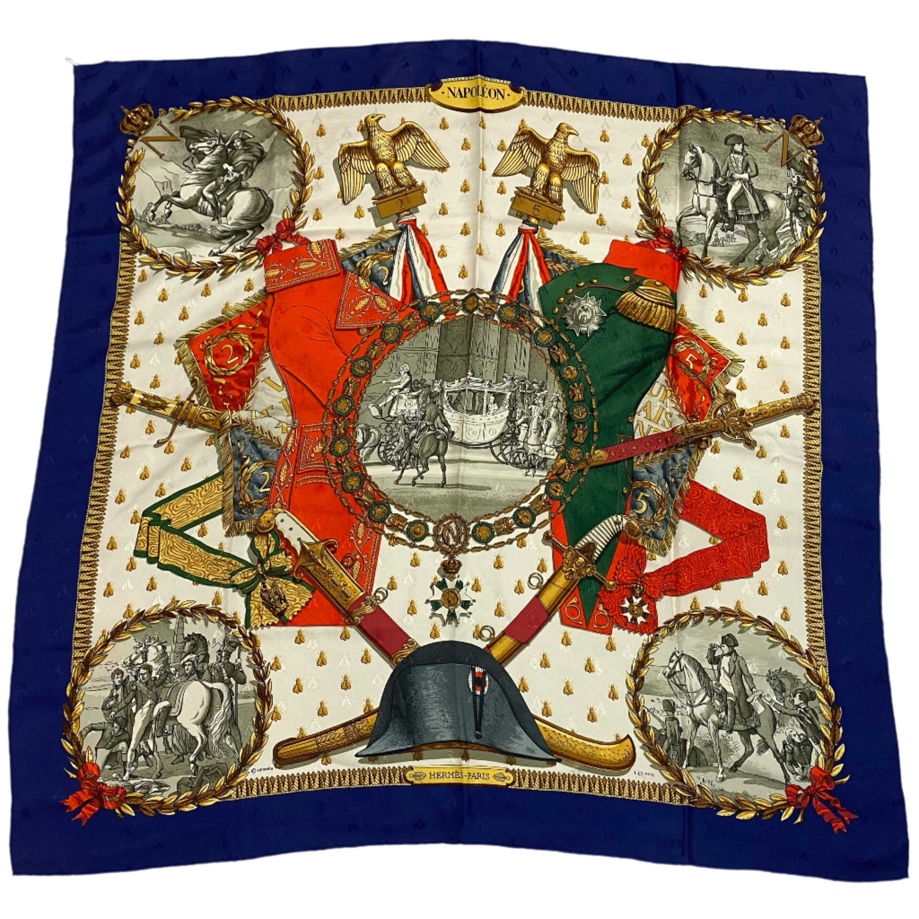 Hermes Rare Navy & Ivory Napoleon Silk Scarf