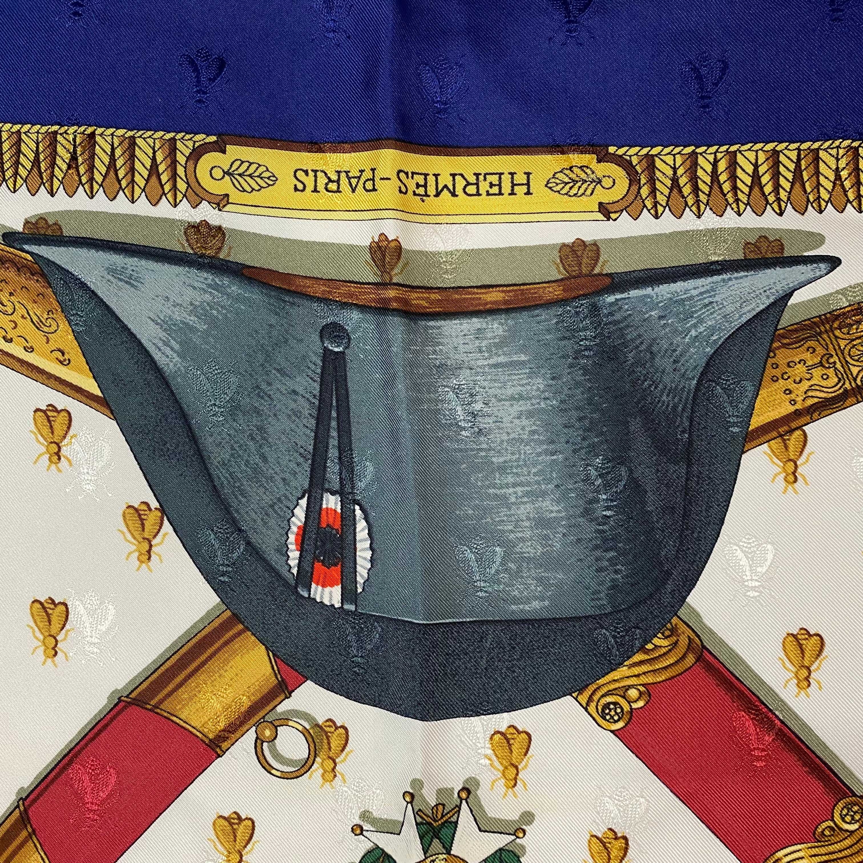 Hermes Rare Navy & Ivory Napoleon Silk Scarf