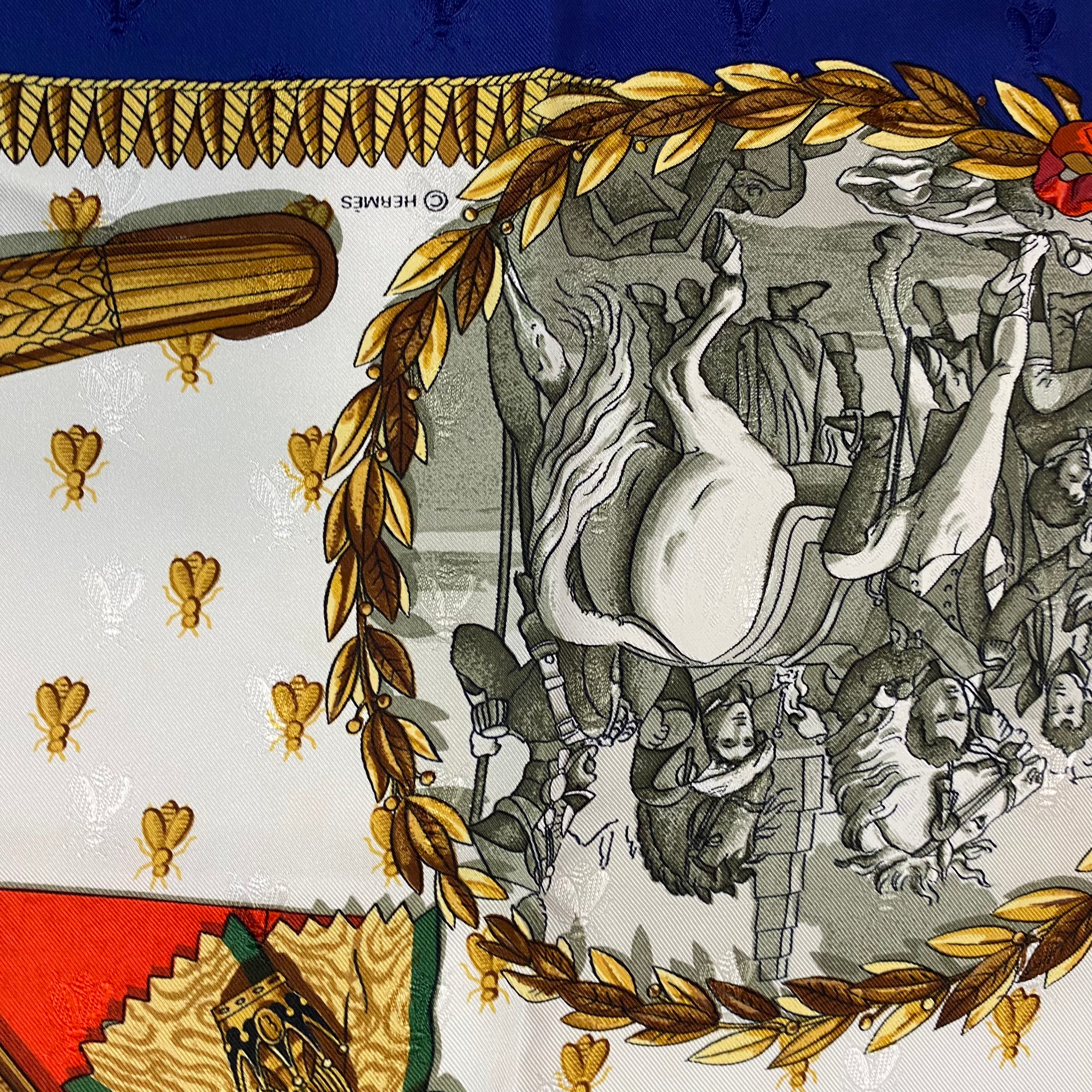 Hermes Rare Navy & Ivory Napoleon Silk Scarf