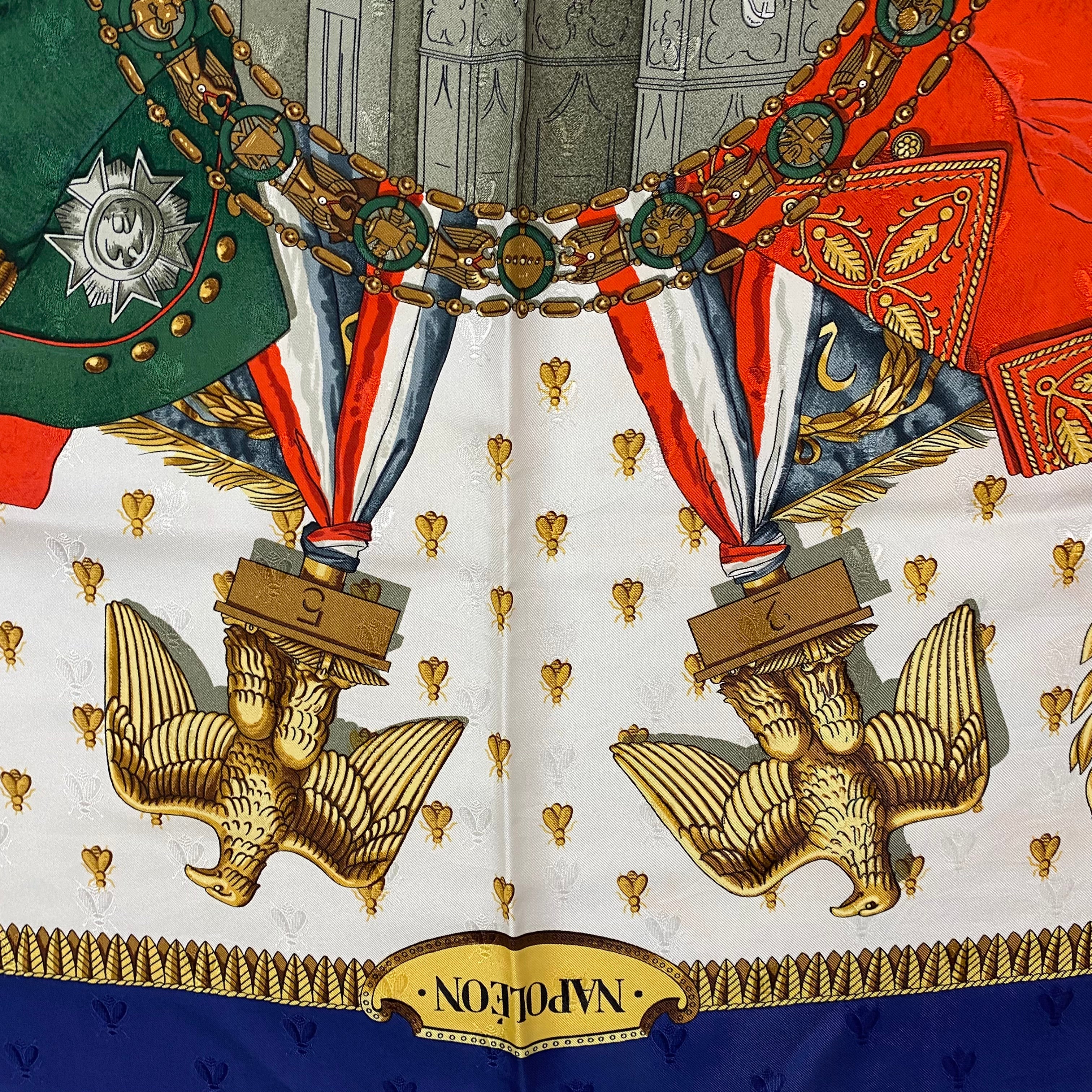 Hermes Rare Navy & Ivory Napoleon Silk Scarf