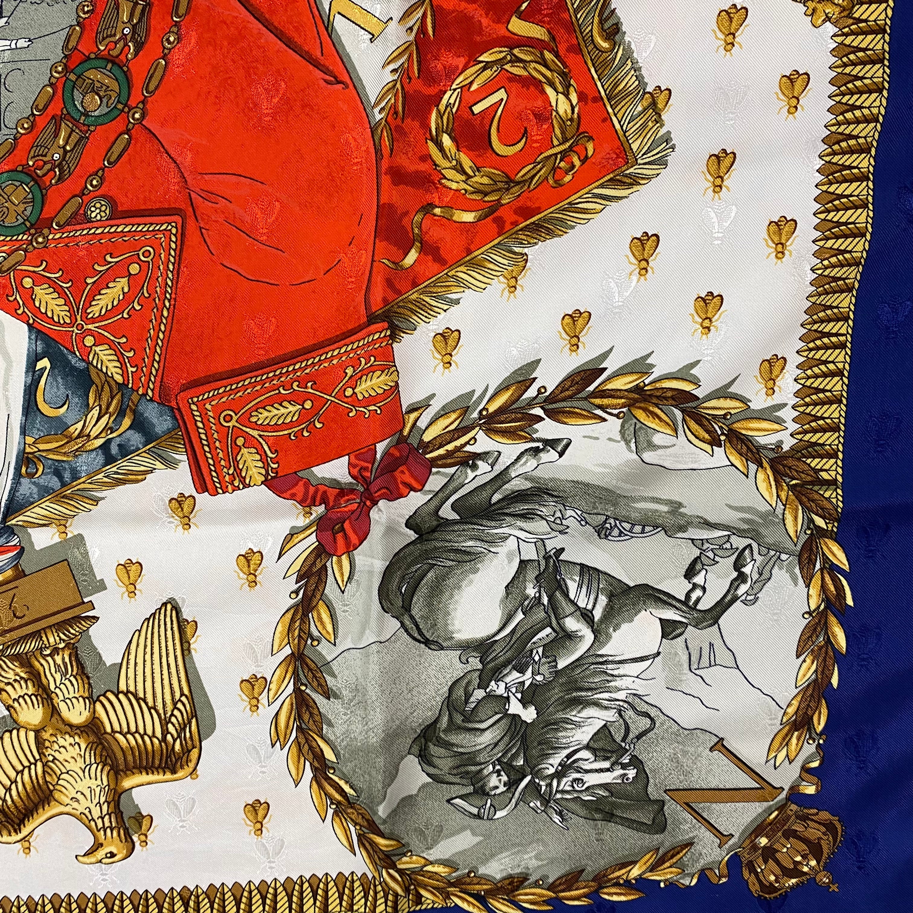 Hermes Rare Navy & Ivory Napoleon Silk Scarf