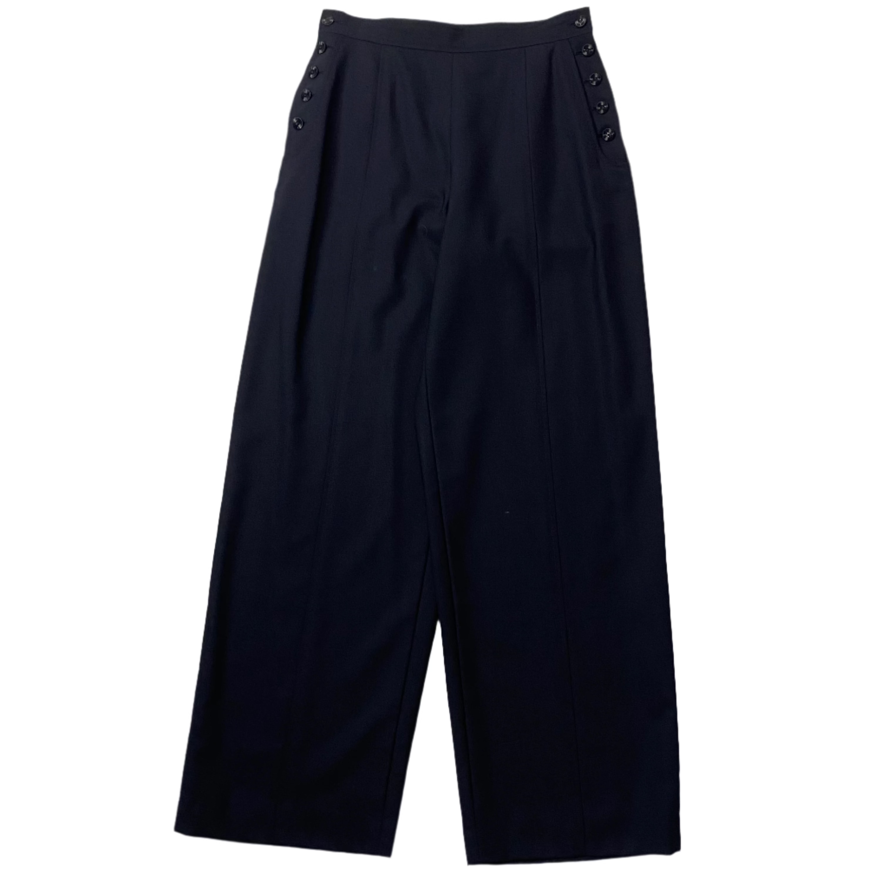Chanel Navy Wool Crepe Sailor Trousers M