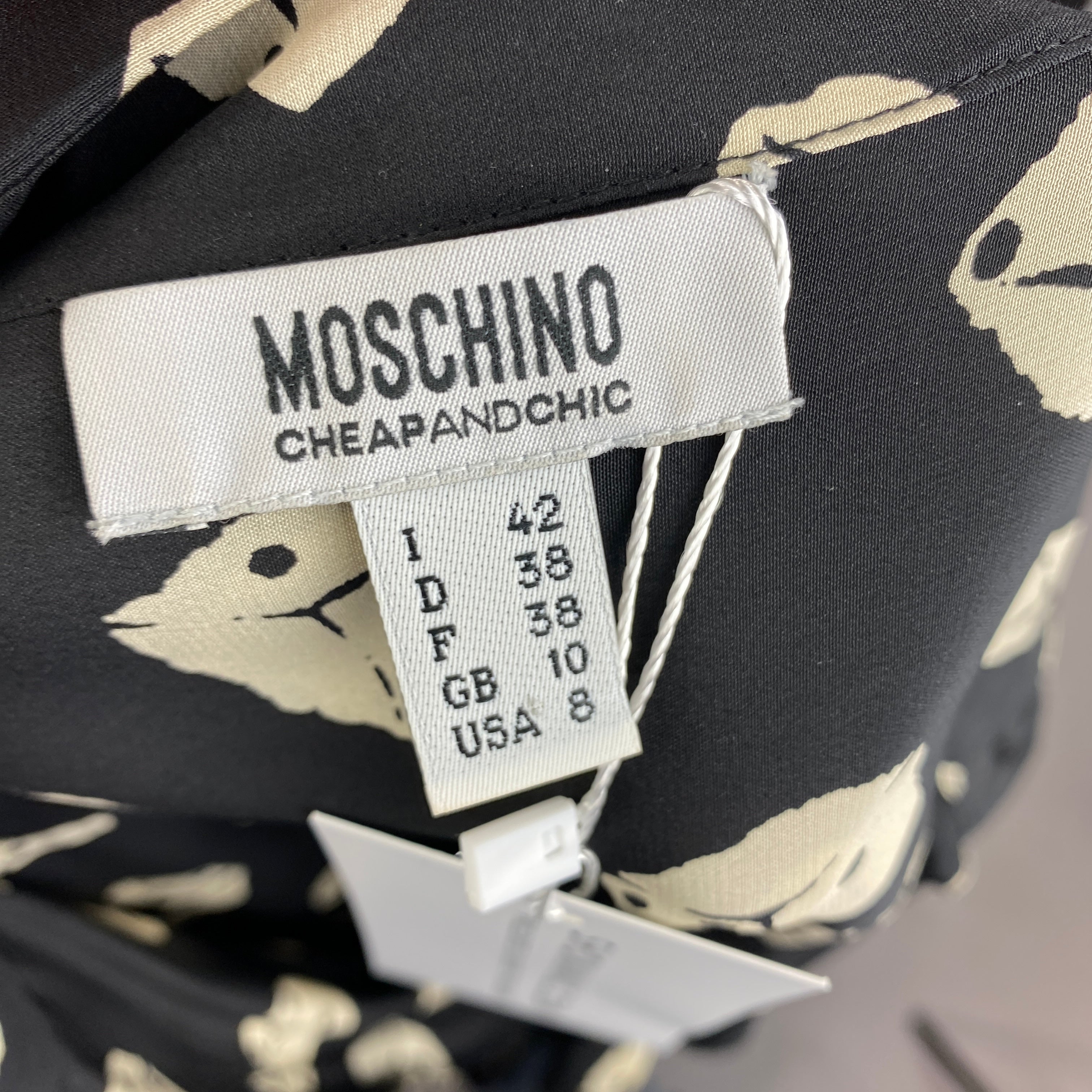 Moschino Black & Cream Dice Print Silk Shirtdress S