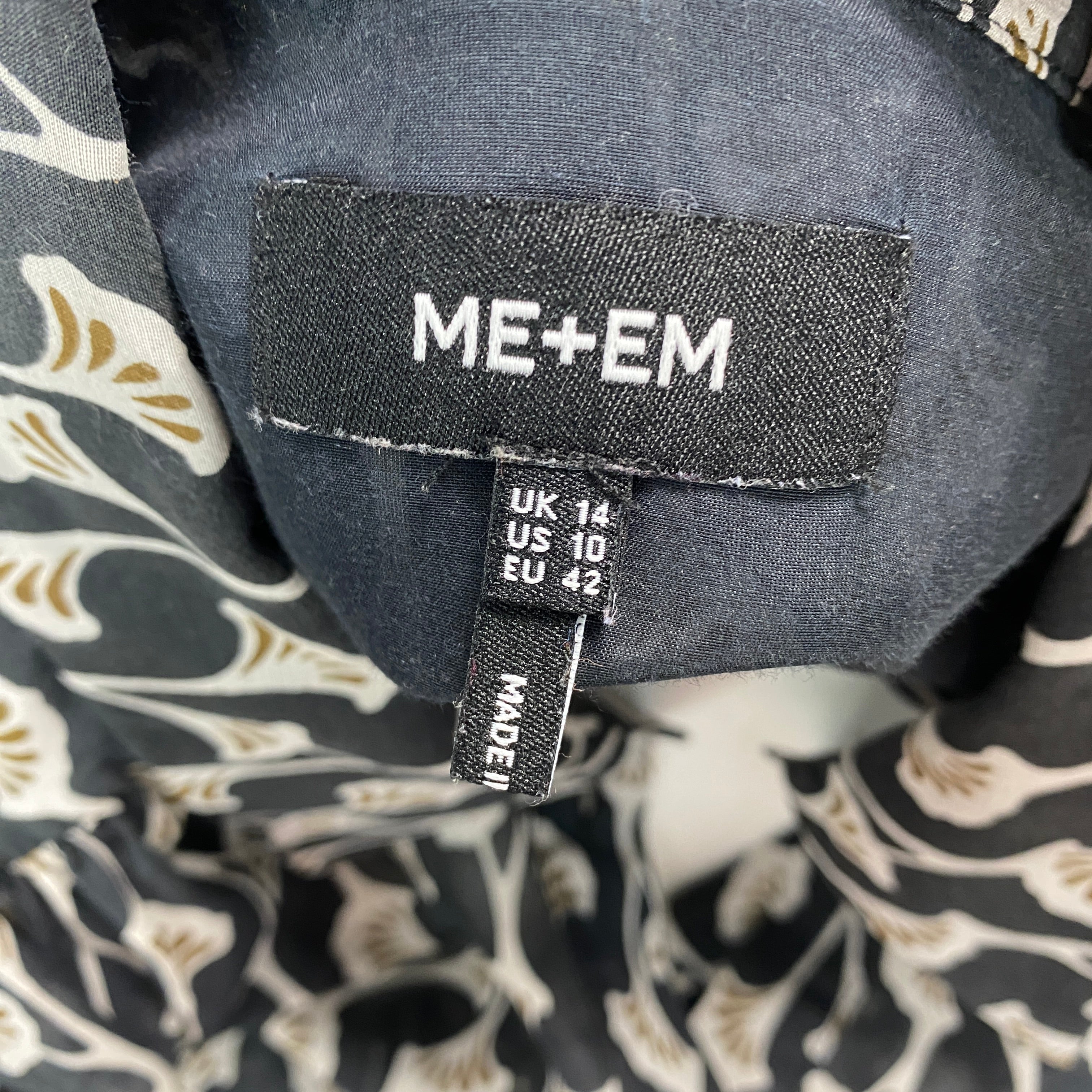 Me&Em Black Ginko Print Cotton & Silk Blouse L